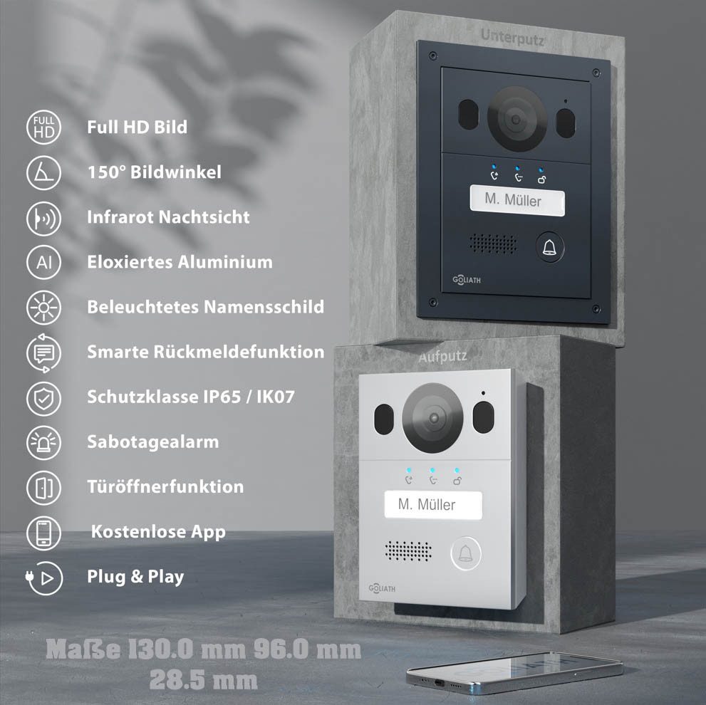 Goliath Intercom Video-Türsprechanlage Goliath Basic Line Türklingel Silber / Anthrazit (Privat oder Gewerblich, Silber)