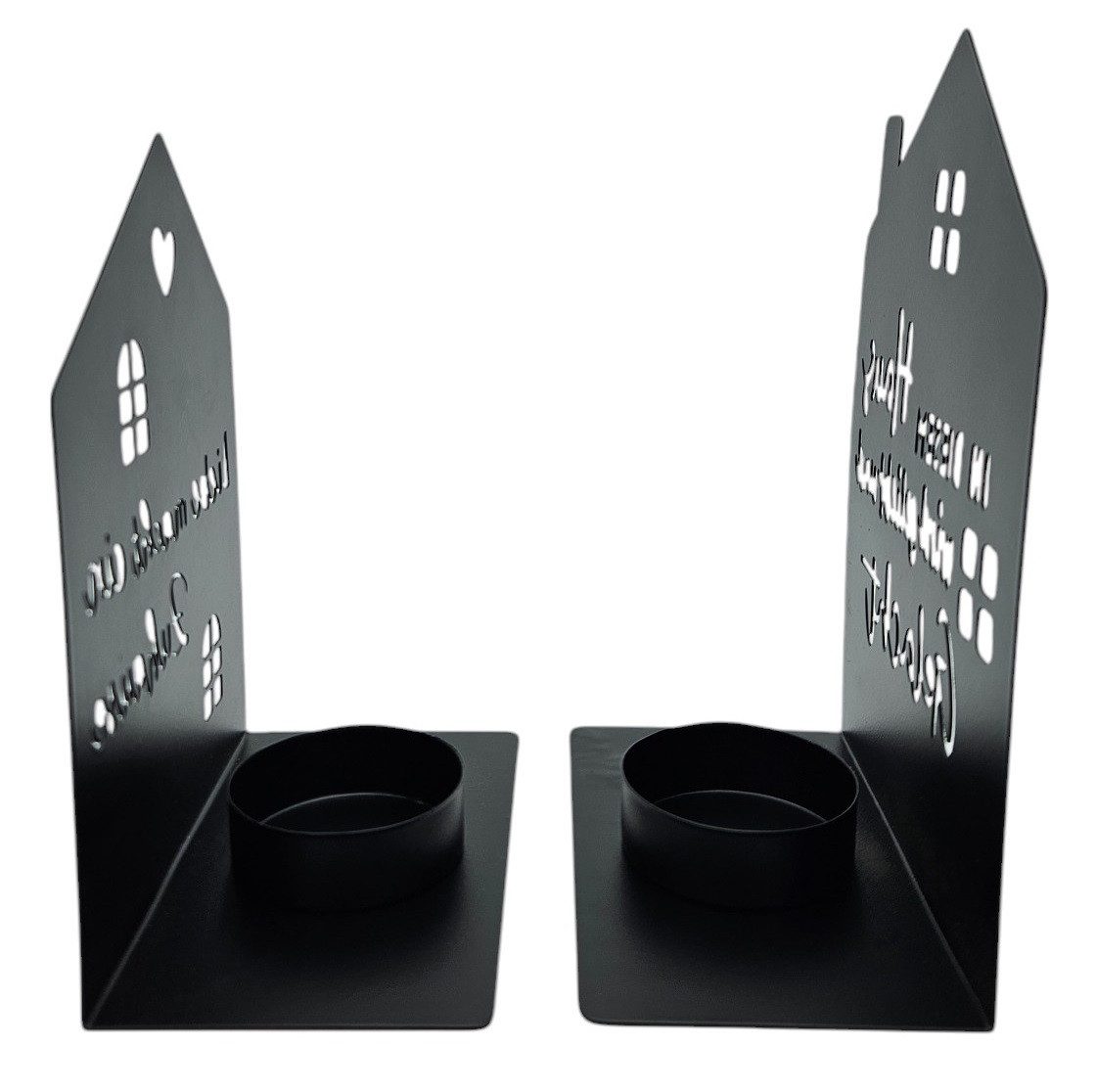 Meinposten Kerzenhalter Teelichthalter Haus schwarz 2er Set Kerzenhalter Metall (2 St., 2er Set)