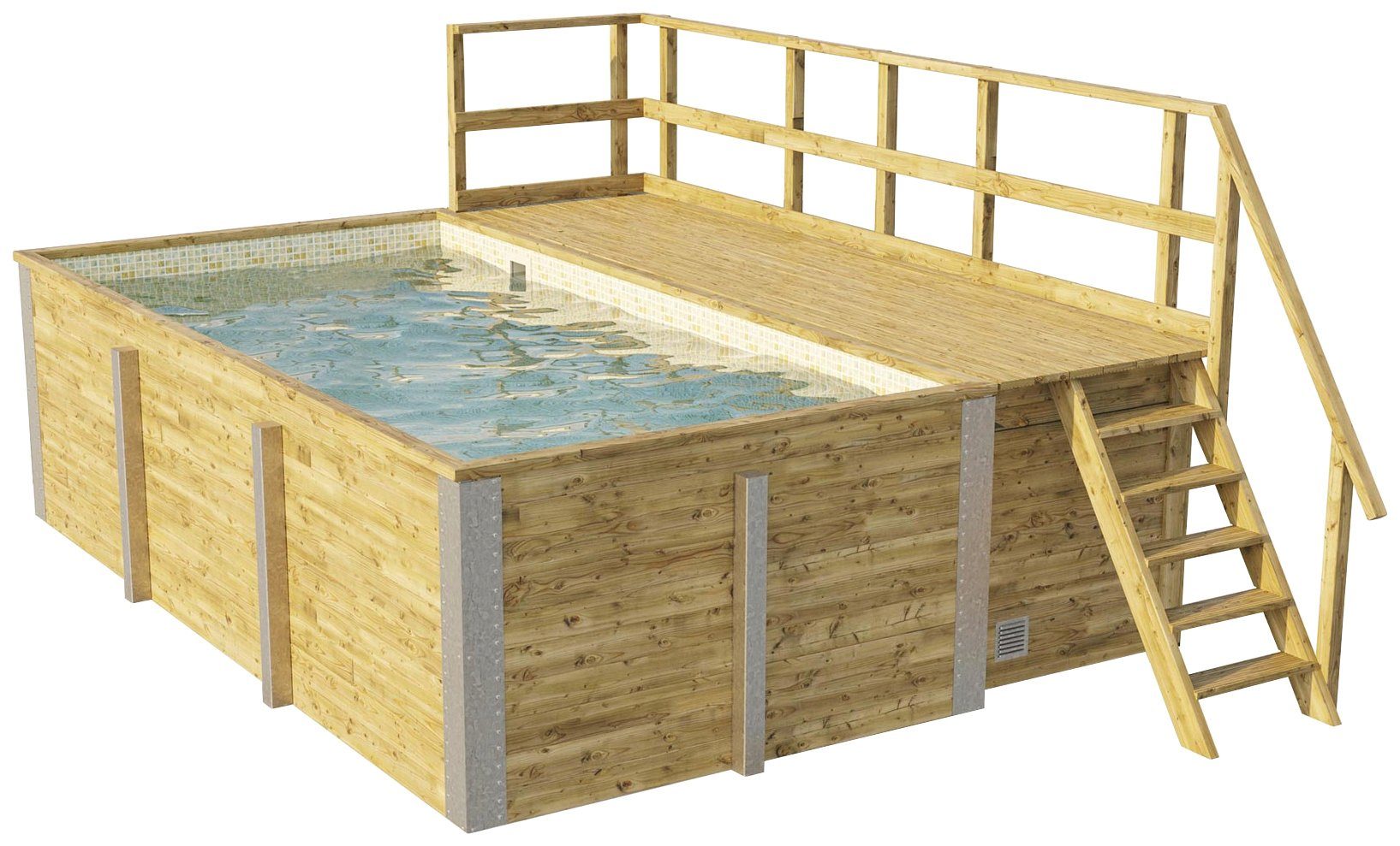 weka Rechteckpool 595 Gr. 1 mit Sonnendeck und Technikraum (Set, 10-tlg), BxLxH: 309x416x116 cm