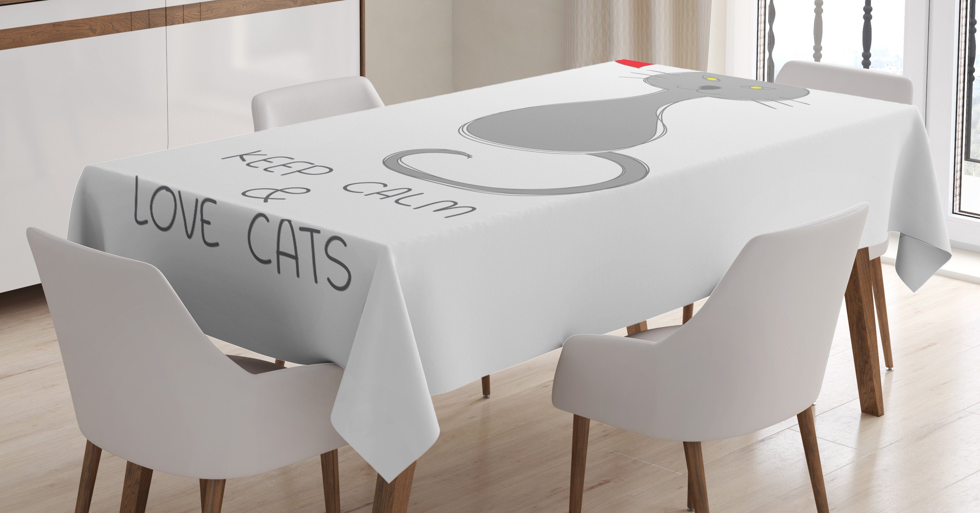 Abakuhaus Tischdecke Farbfest Waschbar Für den Außen Bereich geeignet Klare Farben, Ruhe bewahren, ruhig bleiben Graue Katze rotes Herz