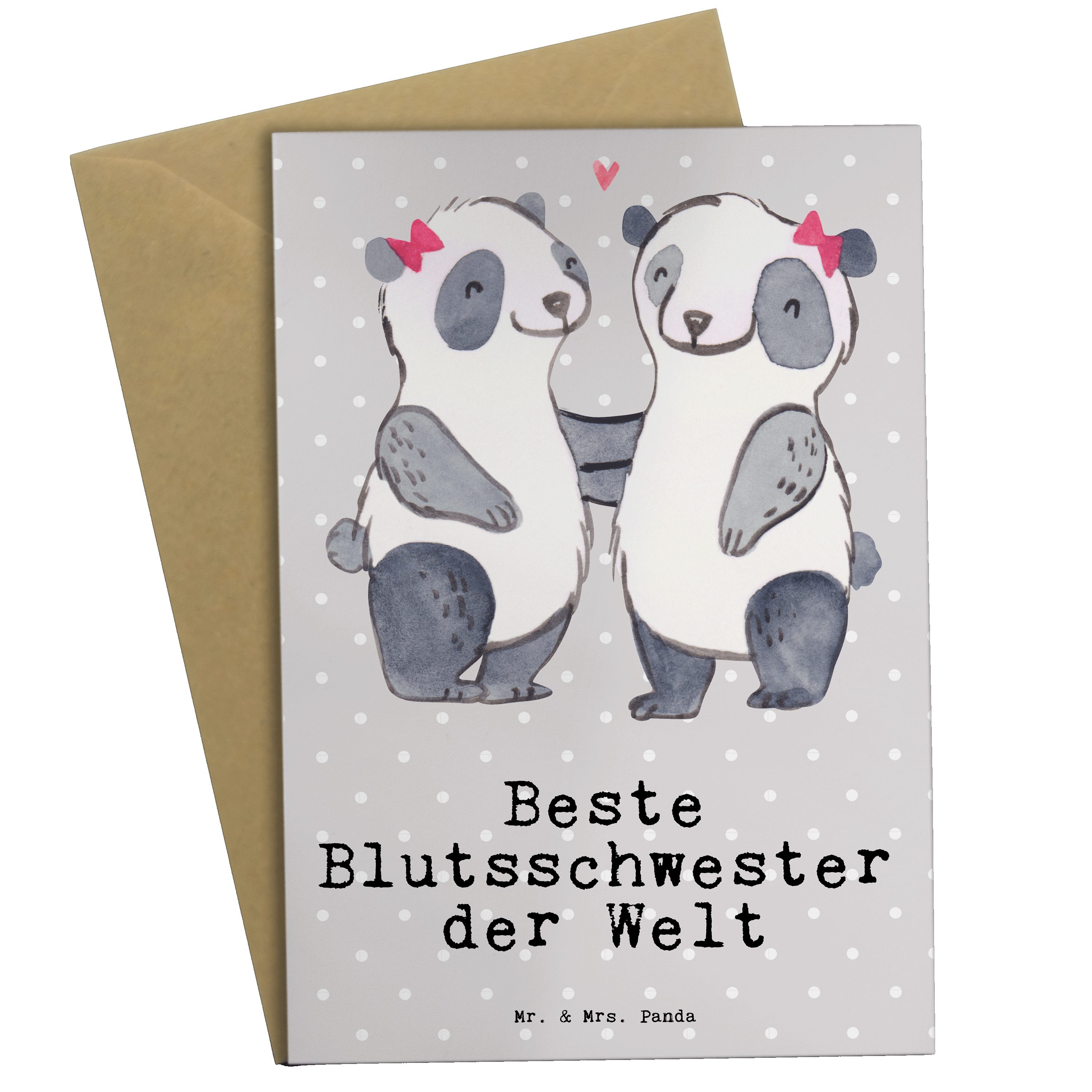 Mr. & Mrs. Panda Grußkarte Panda Beste Blutsschwester der Welt - Grau Pastell - Geschenk, Glückw