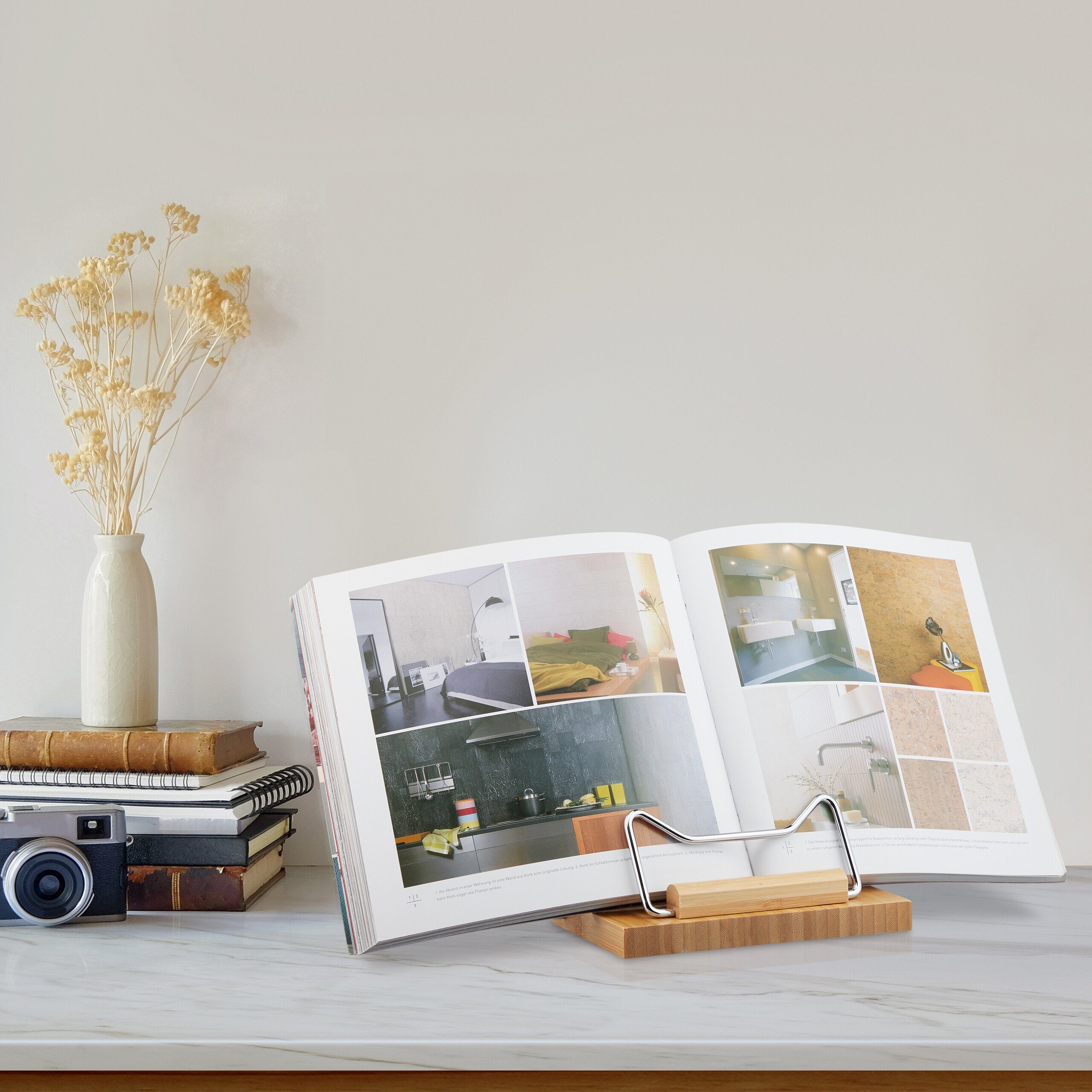 relaxdays Kochbuchhalter Leseständer aus Bambus