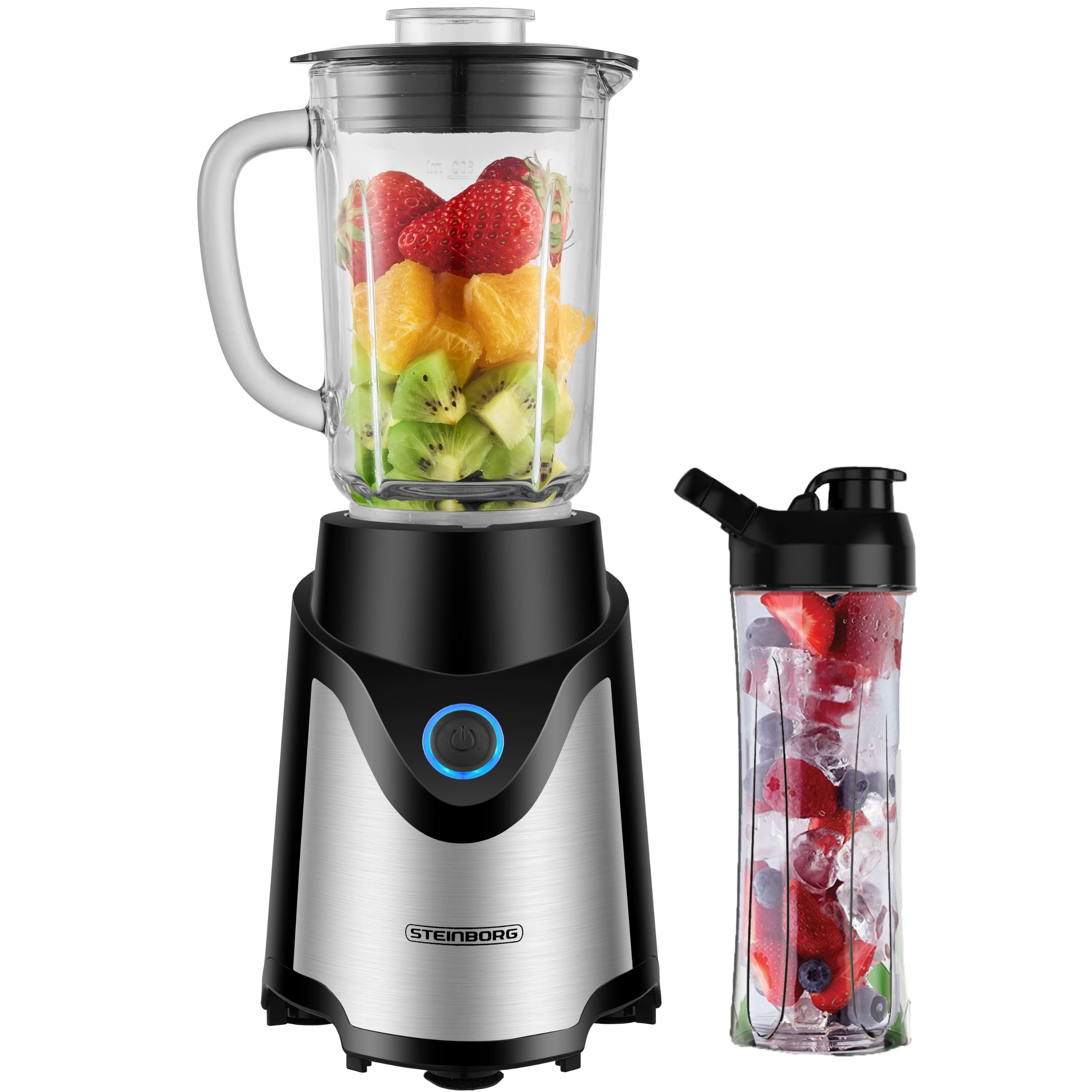 STEINBORG Standmixer SB-7030, 500 W, BPA-Frei,600ml Glaskrug + 570ml To-Go Becher,6-Fach Messer