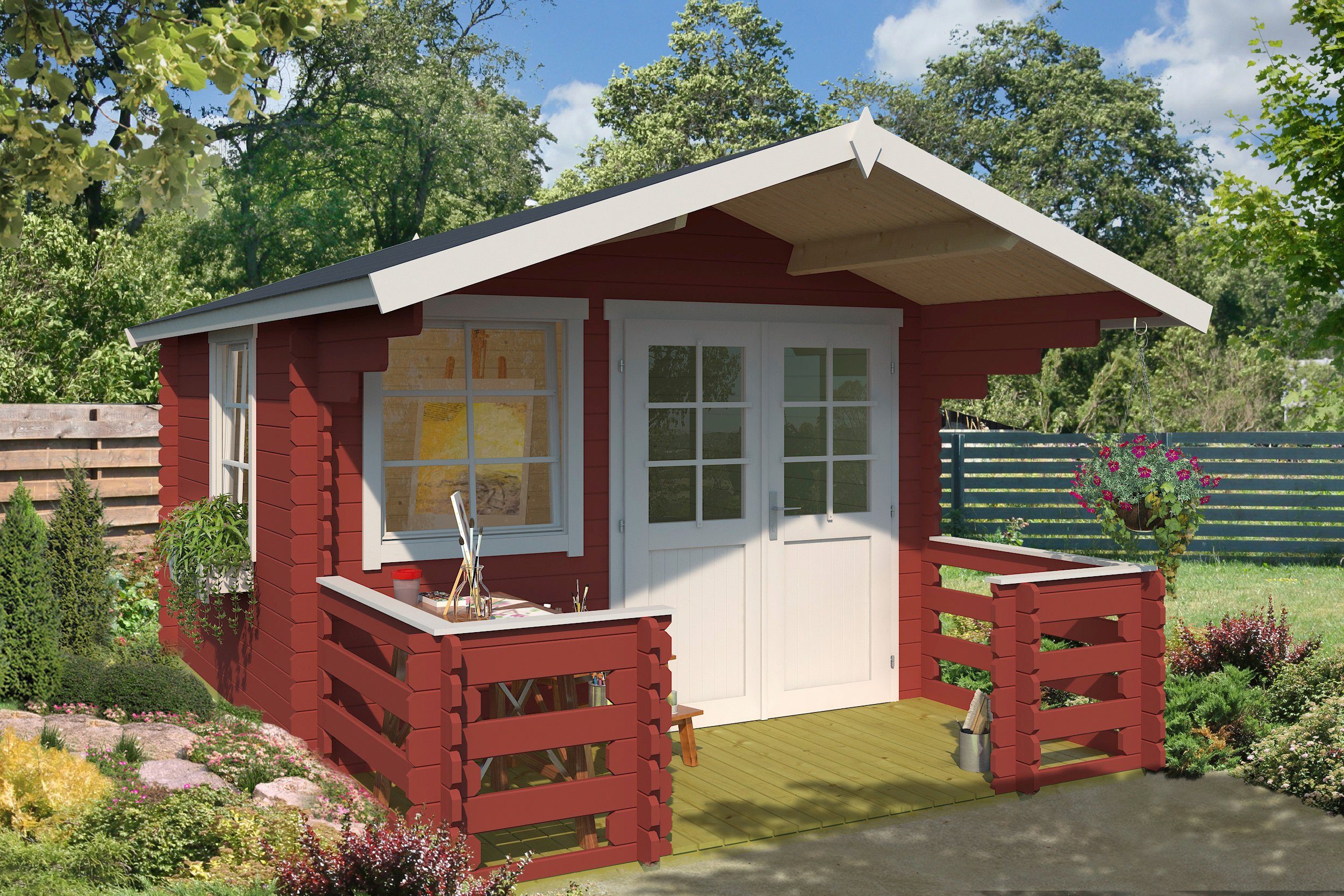 LASITA MAJA Gartenhaus Lola 2, Schwedenrot, BxT: 320x360 cm, (Set), mit Terrasse und Geländer