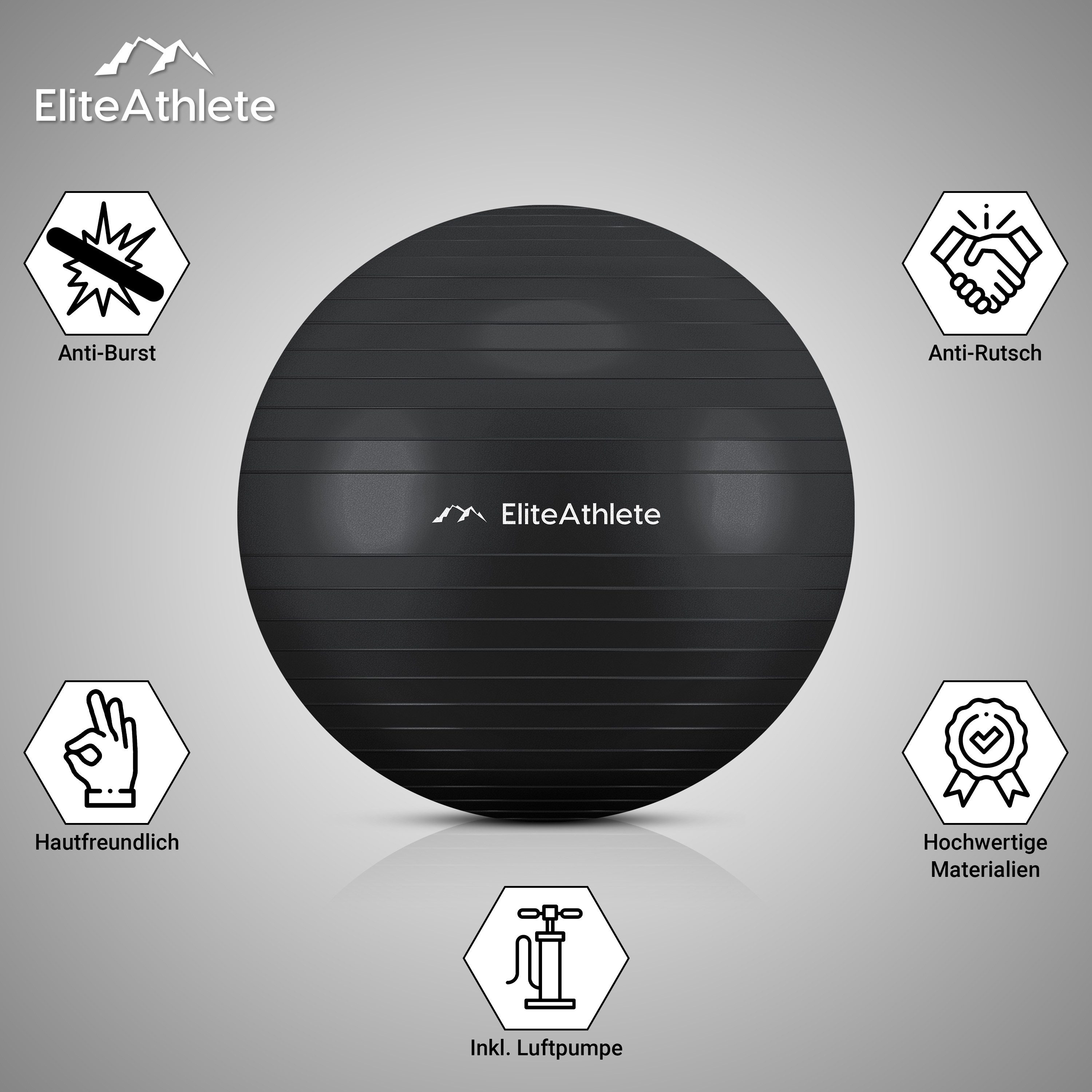 EliteAthlete Gymnastikball Gymnastikball Sitzball Büro ergonomisch - Fitness Yoga Schwangerschaft