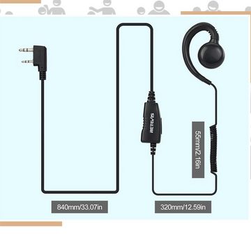 Retevis Walkie Talkie C-Typ Ohrbügel, Funk-Ohrhörer mit Mikrofon, Einziehbare Spule, 2-polig, Kompatibel RT24 RT27 RT22 RT617 RT618, Funkgerät Kopfhörer (2 Stück)