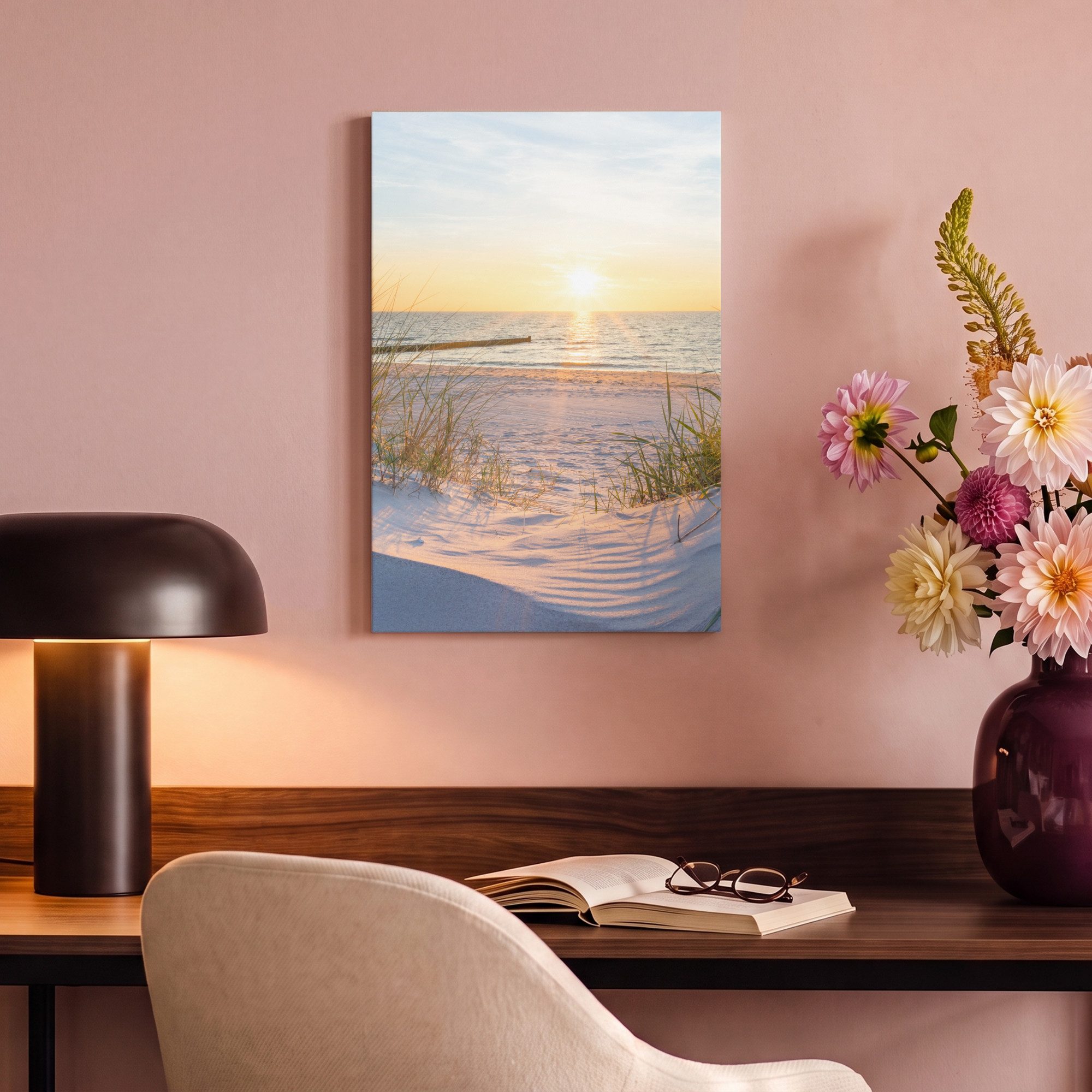 OneMillionCanvasses® Leinwandbild Strand - Sonne - Düne - Gras - Sand - Horizont, Fotodruck (1 St), Leinwand Canvas Wandbild, Wanddekoration 20x30 cm – Bild 4 von 5