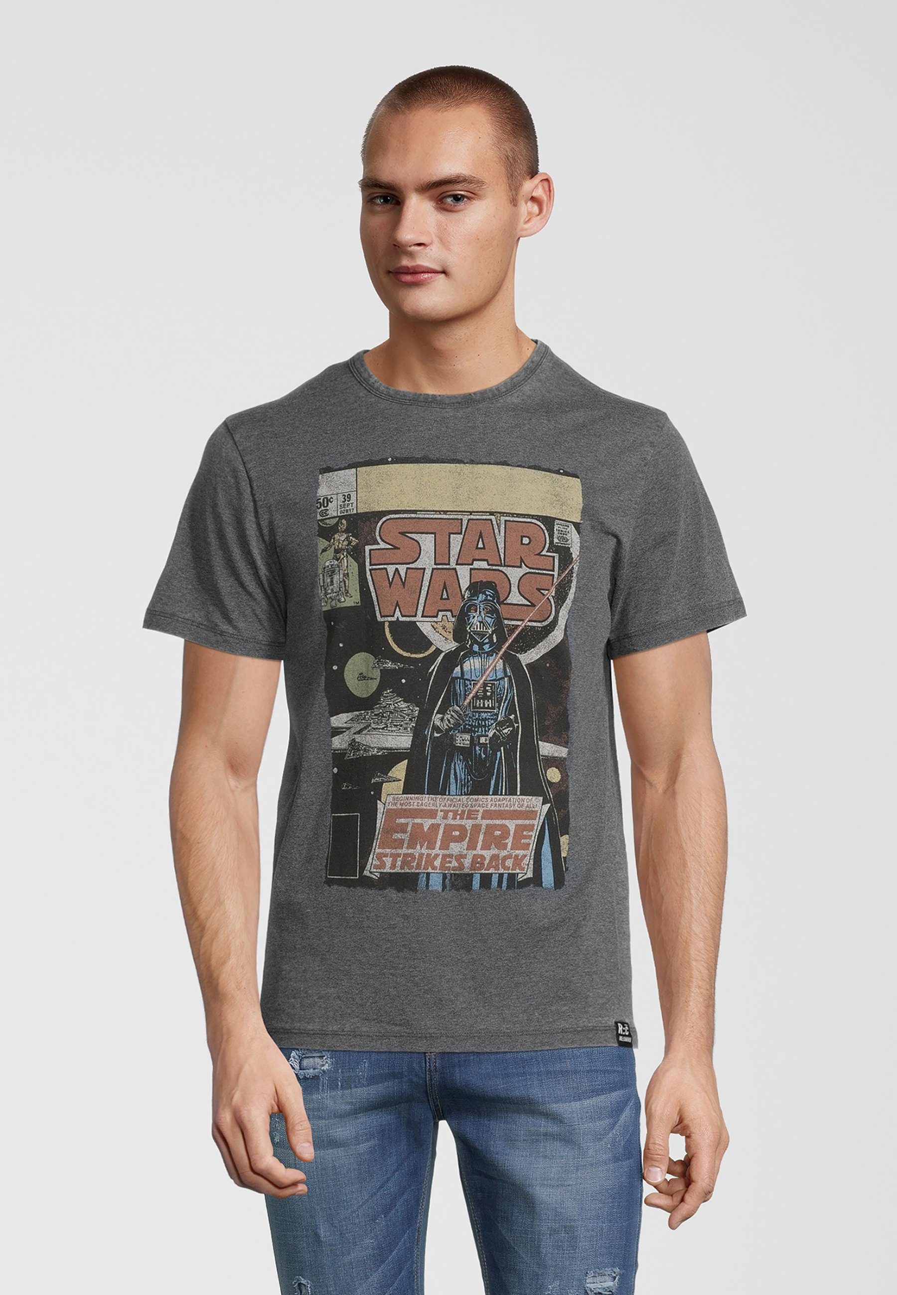 GOTS Recovered Strikes Wars Star Bio-Baumwolle Grey Empire zertifizierte Comic Cover T-Shirt Back
