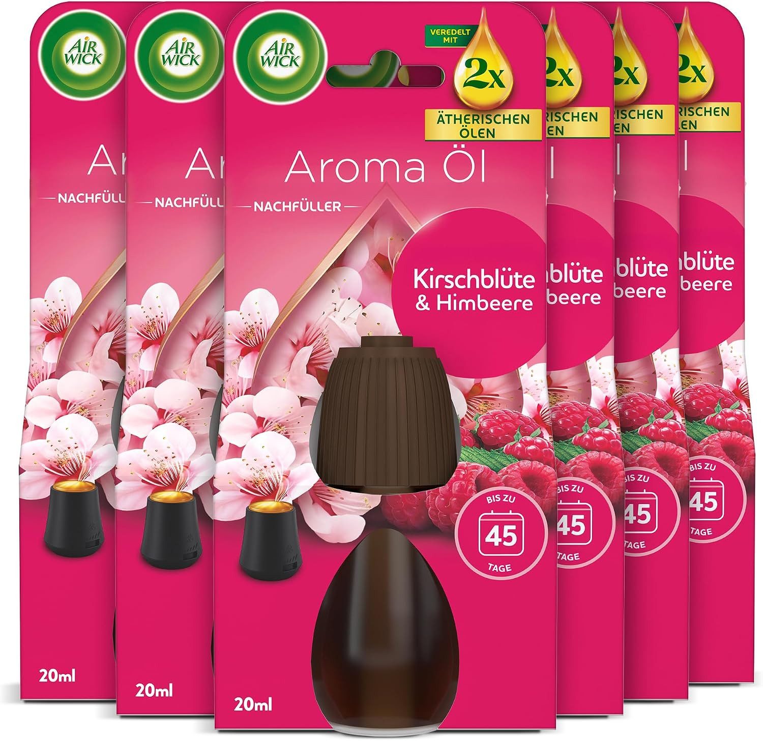 Air Wick Raumduft-Nachfüllflasche Aroma-Öl Nachfüller Kirschblüte & Himbeere, 6 x 20 ml für Diffuser (6-St)