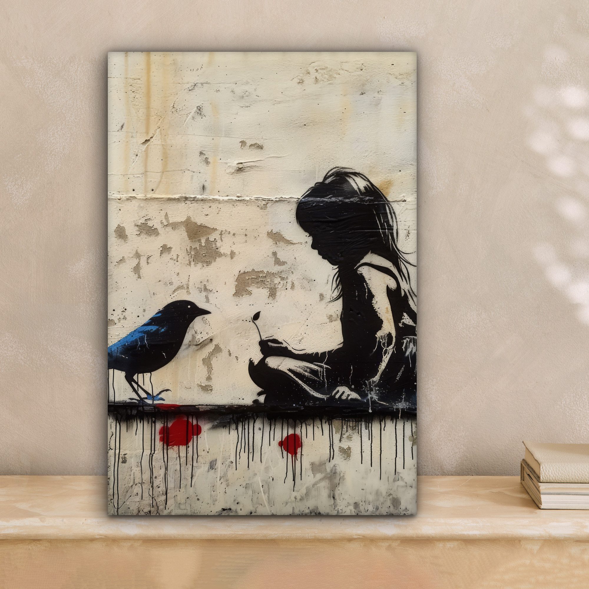 OneMillionCanvasses® Leinwandbild Mädchen - Straßenkunst - Vogel - Abstrakt günstig online kaufen