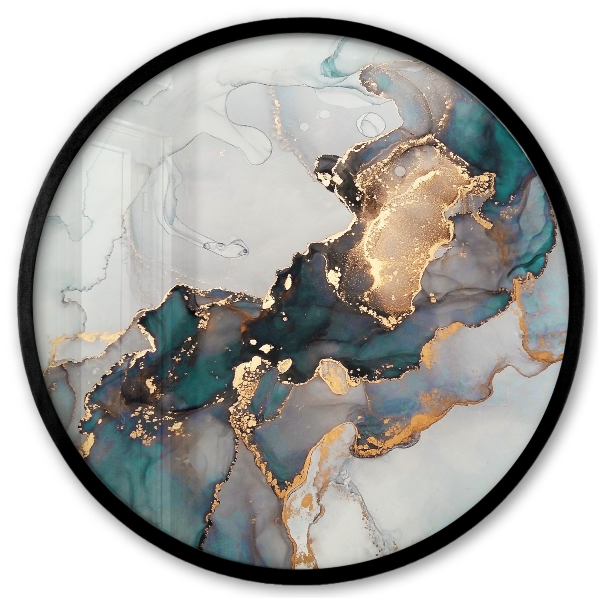 MuchoWow Poster Rund - Blau - Marmor - Gold, (1 St), Runde Wandbilder, Deko für Wohnzimmer und Schlafzimmer, 40x40 cm
