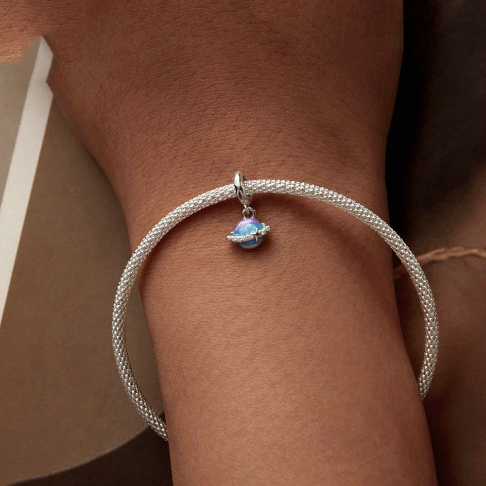 Silber Halsketten), Menschen Anhänger Perlen liebe Sterling diy für Mini Bead Planet POCHUMIDUU Geschenke Zubehör 925 für Armbänder (1-tlg., und