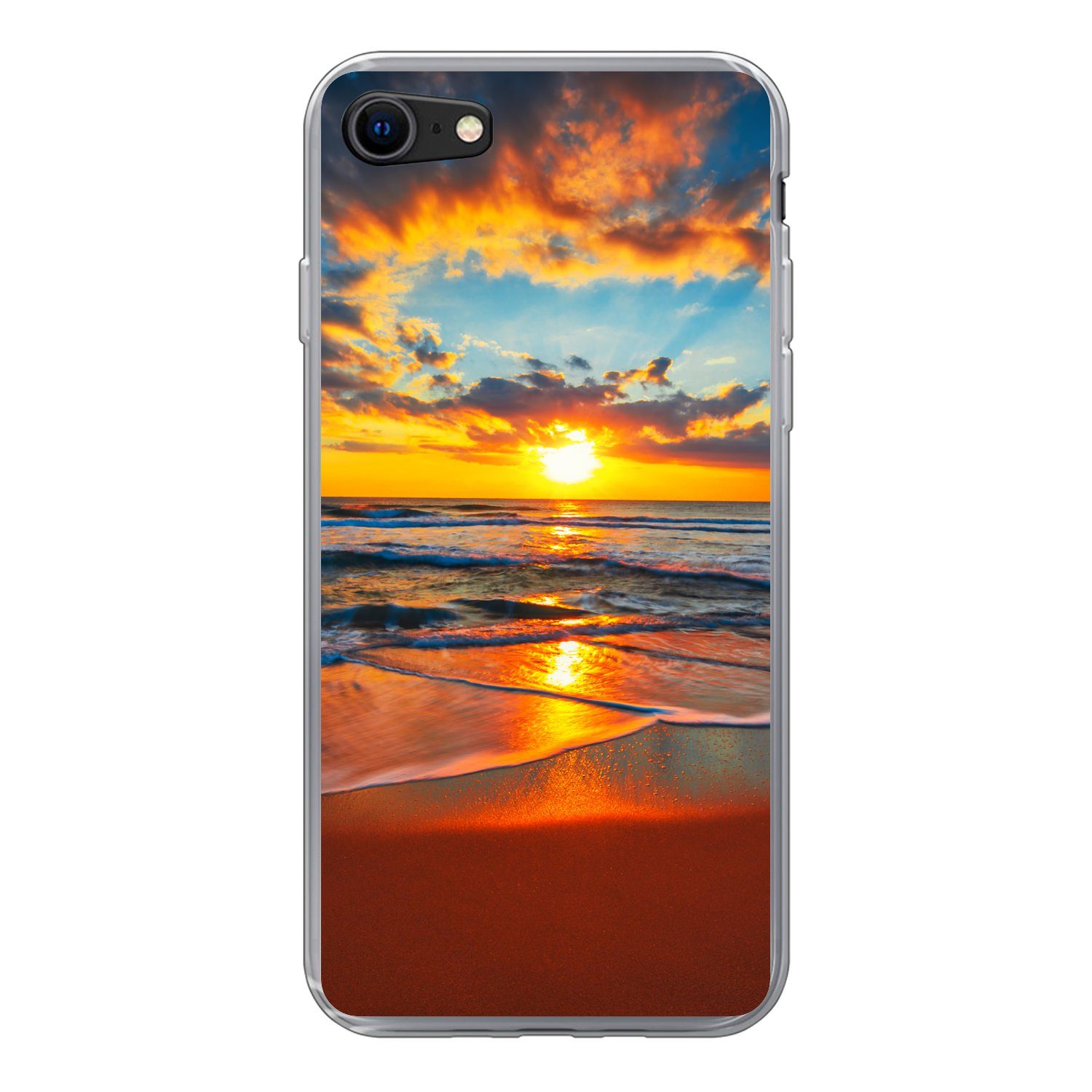 MuchoWow Handyhülle für Apple iPhone 8 Meer - Sonnenuntergang - Strand - Wolken - Orange, Smartphone-Bumper, Print, Handy Schutzhülle Dünn