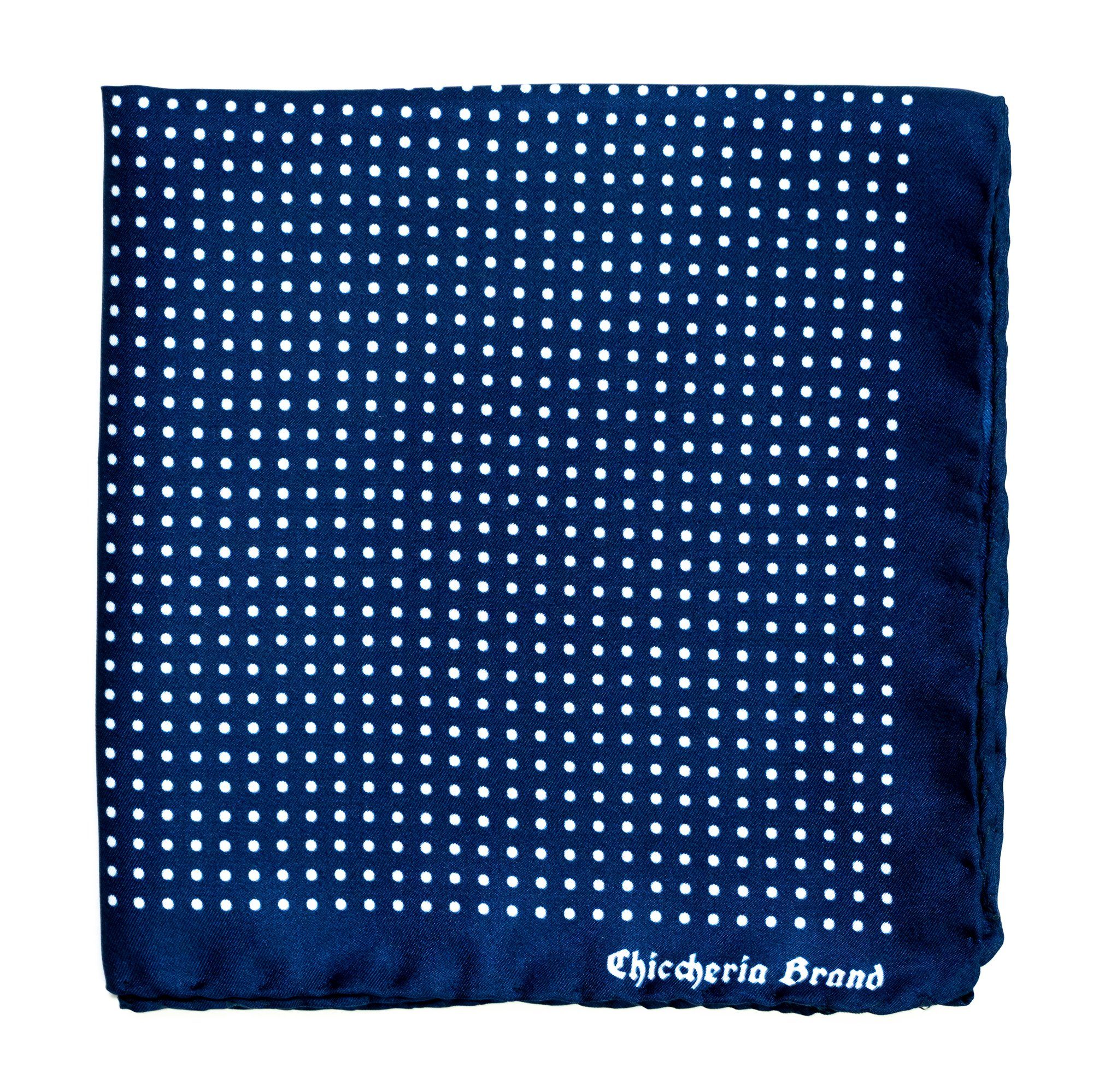 Einstecktuch in Weiß DOTS, - POLKA Chiccheria Blau Seide Made Italy, 100% Brand