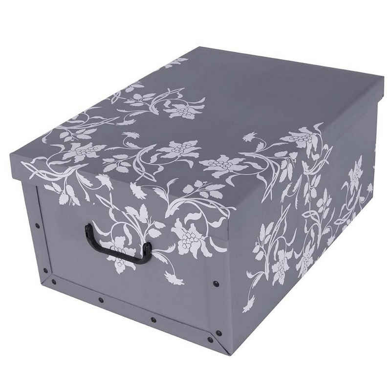 Kreher Aufbewahrungsbox Aufbewahrungsbox, Dekokarton - Motiv: Blumen Barock, Grau