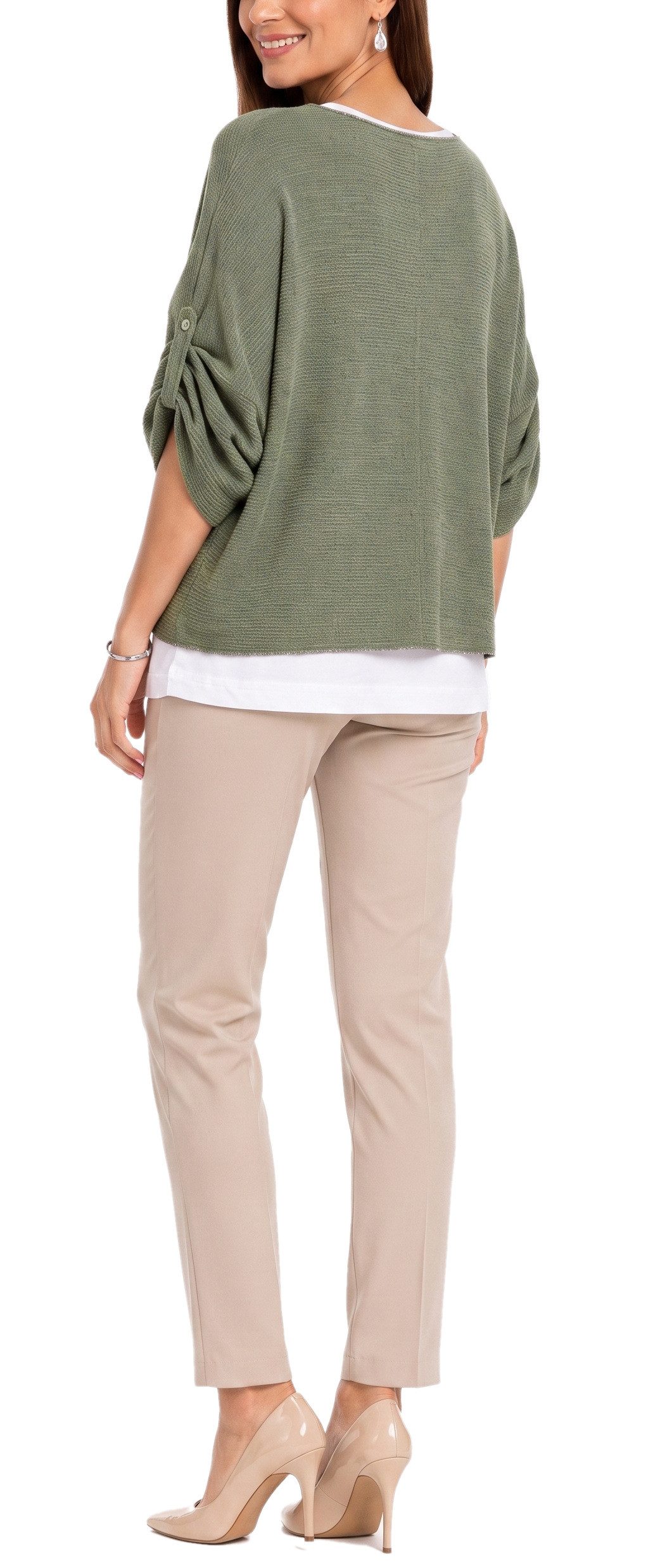 dy_mode Blusenshirt Damen Blusenshirt Oberteil 2-in-1 Lagenlook Shirt Fledermausärmel 2-teilige Set, inkl. Halskette, Fledermausärmel – Bild 2 von 5