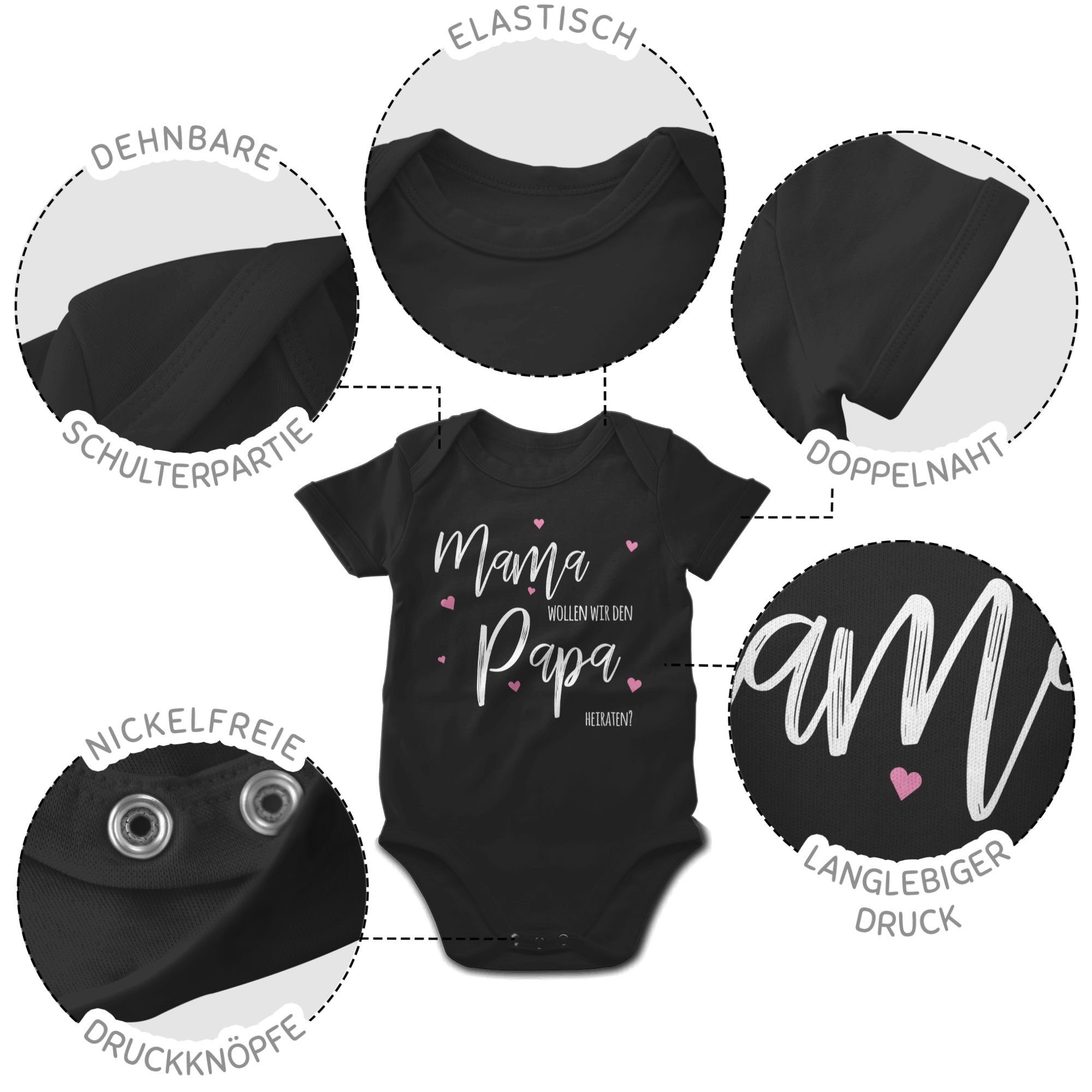 Shirtracer Shirtbody Mama wollen Baby heiraten 1 Papa Schwarz wir - Hochzeit