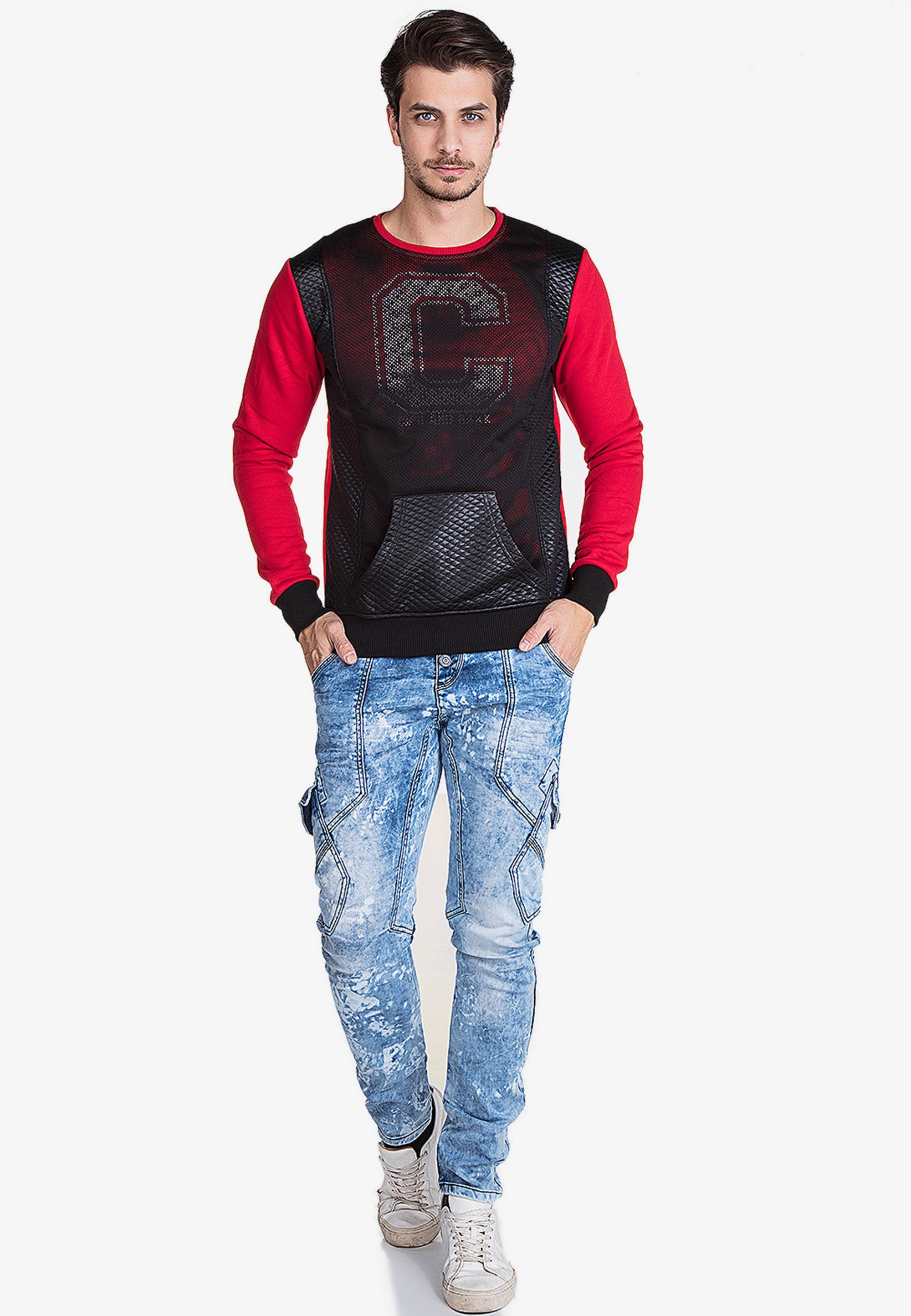 Cipo & Baxx Sweatshirt in cooler Lochmuster-Optik