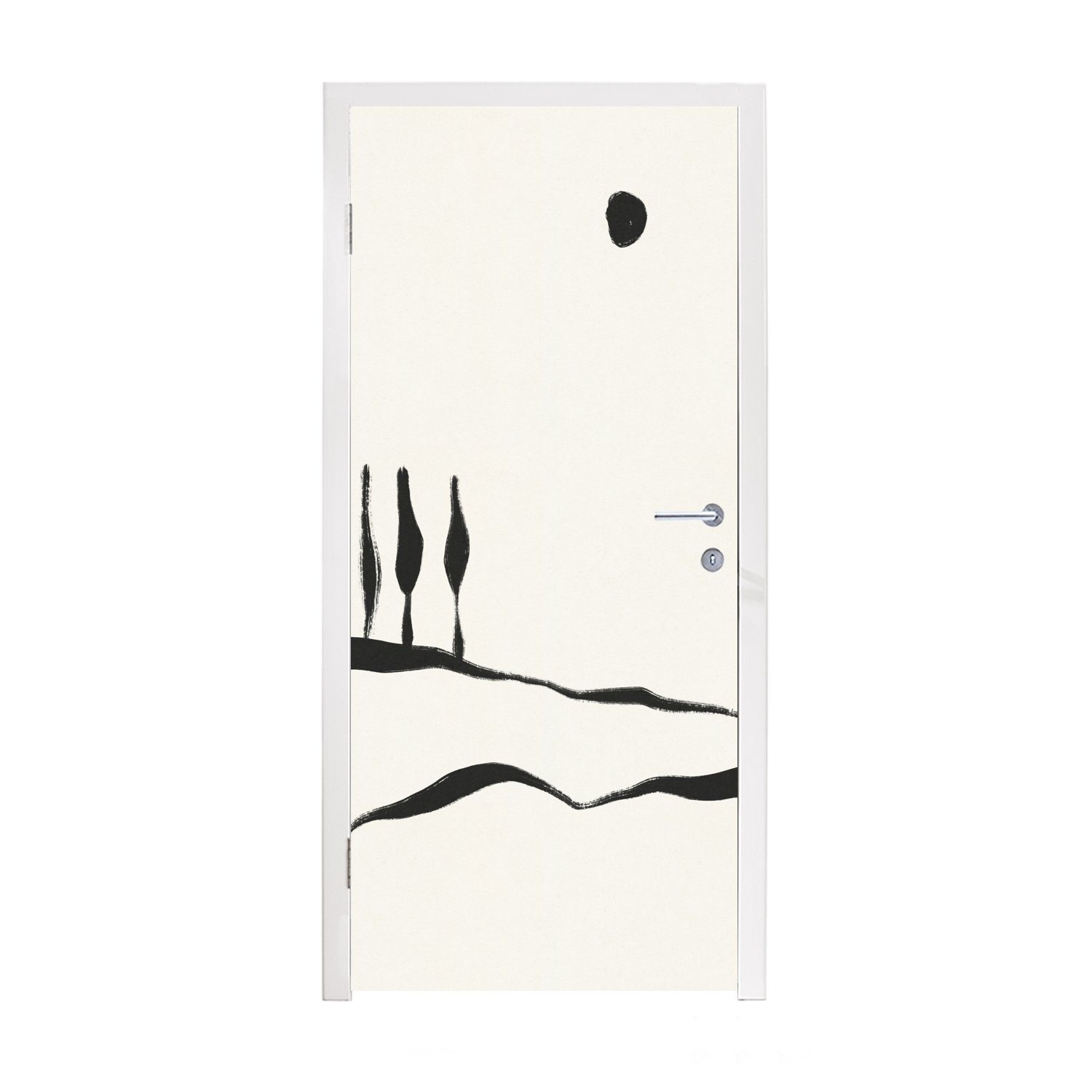 MuchoWow Türtapete Landschaft - Abstrakt - Schwarz und weiß, Matt, bedruckt, (1 St), Fototapete für Tür, Türaufkleber, 75x205 cm