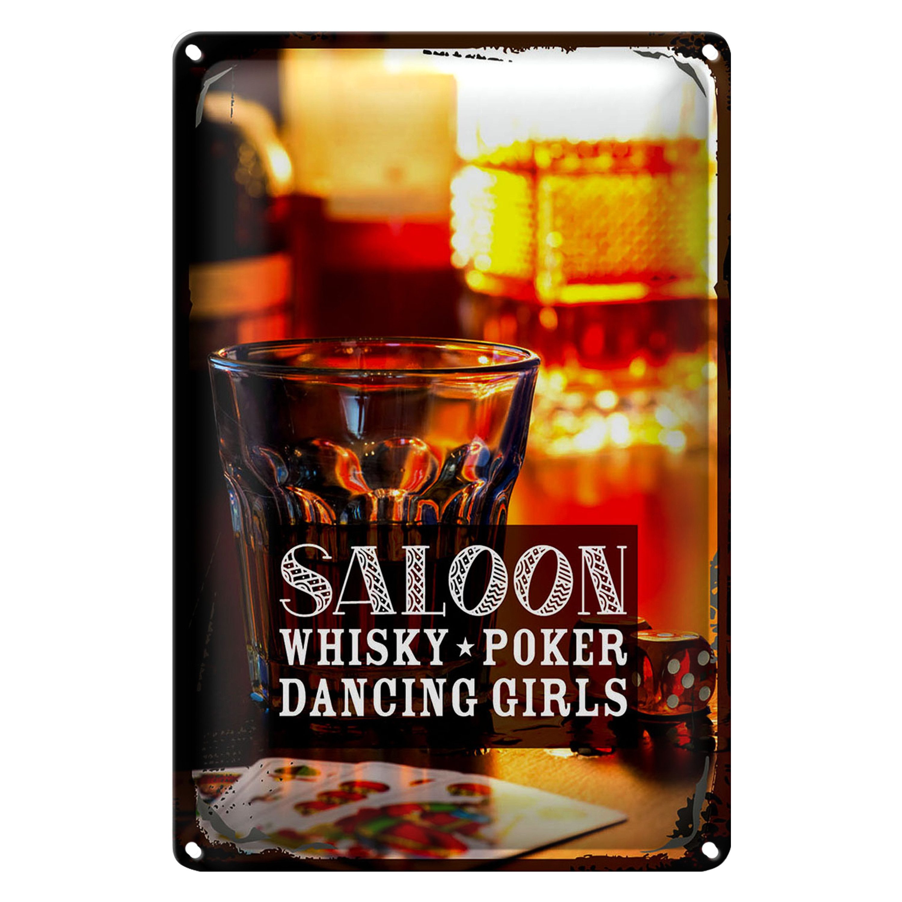 Roomando Metallschild Spruch Saloon Whisky Poker Zigarre Girls 12x18cm