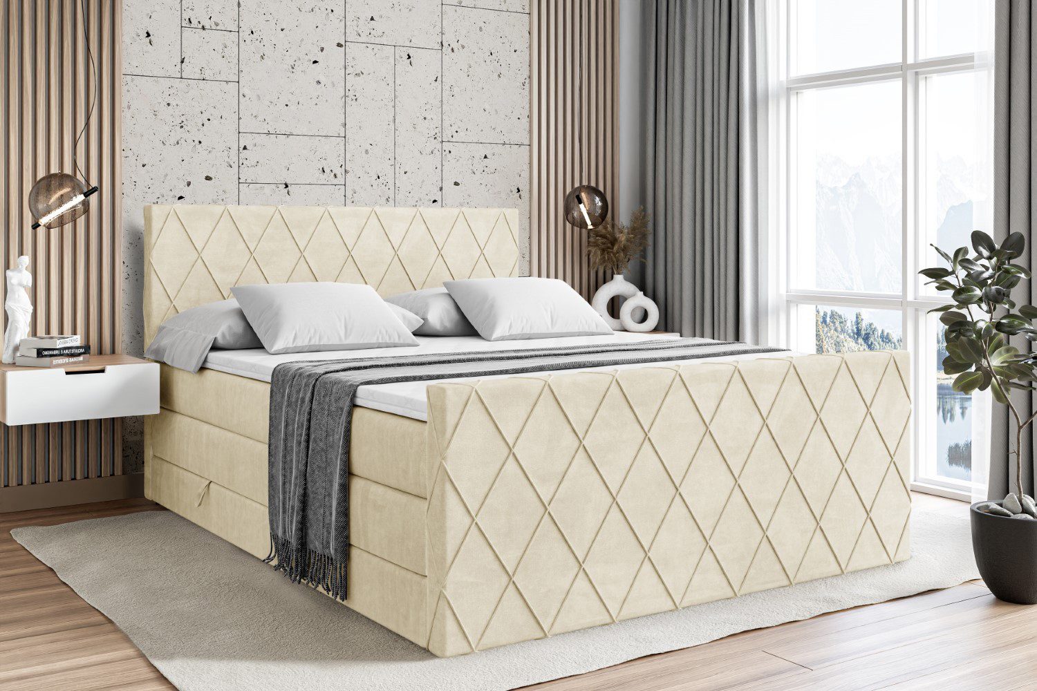 ALTDECOR Boxspringbett LEPARO-Z KING (mit Matratze und Lattenrost Topper Polsterbett mit Bettkasten Boxbett), H4 Multipocket, H3 Bonellfederung, Doppelbett Springboxbett