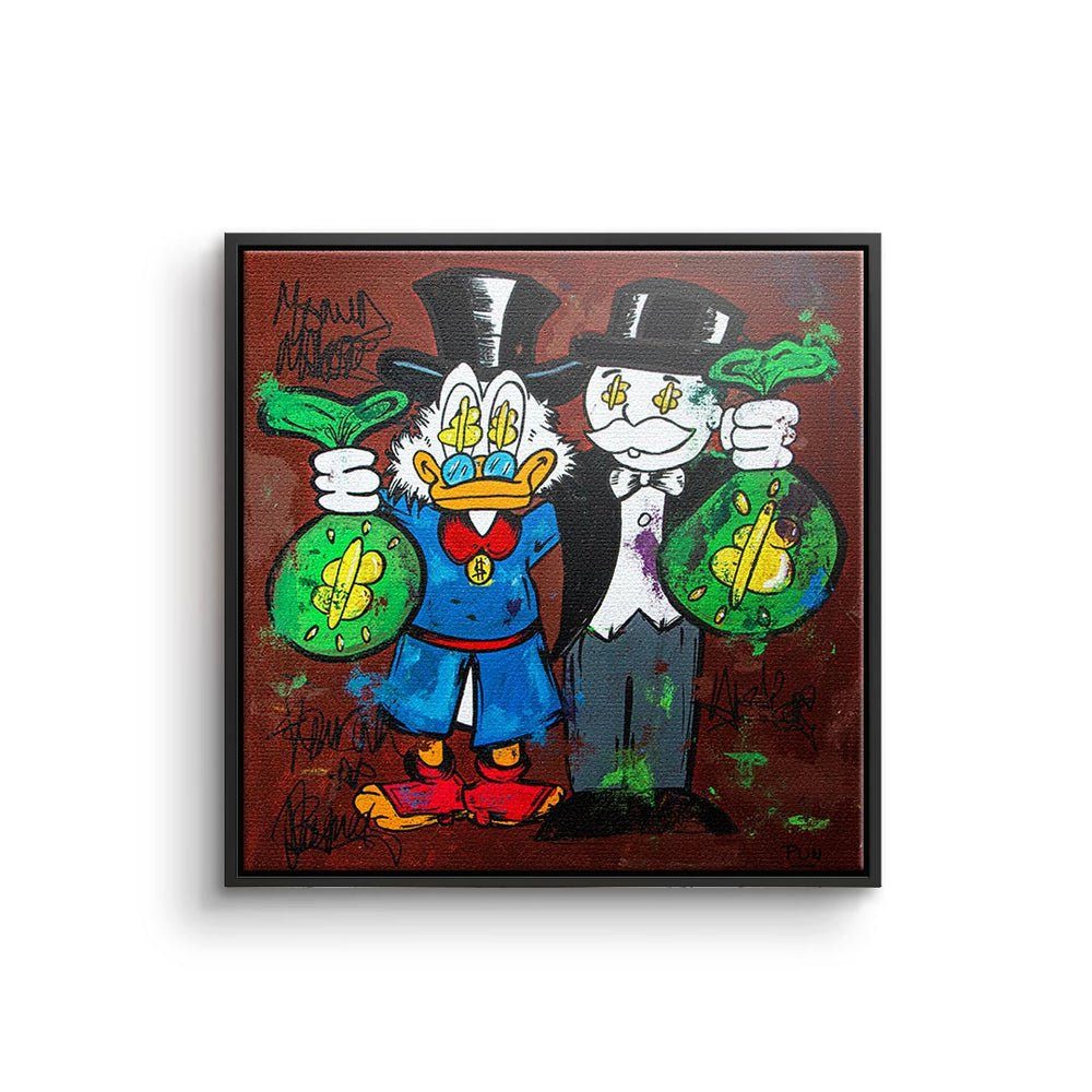 DOTCOMCANVAS® Leinwandbild, Leinwandbild Dagobert Duck MrMonopoly Pop Art Comic Geld hustle friend schwarzer Rahmen