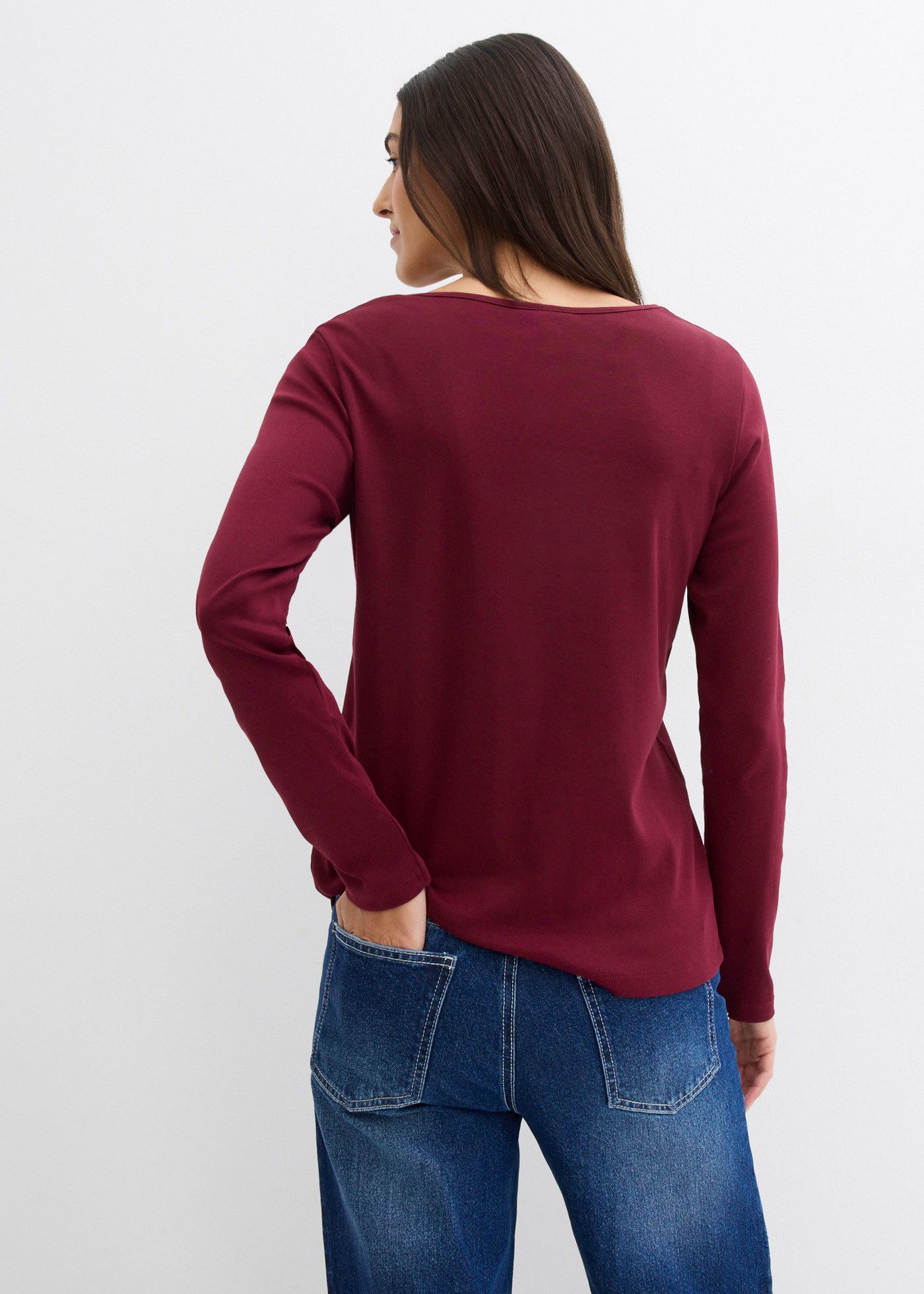 bonprix Langarmshirt (1-tlg) schmale Passform, Langarm, mit kurzer Knopfleiste im Henley-Stil