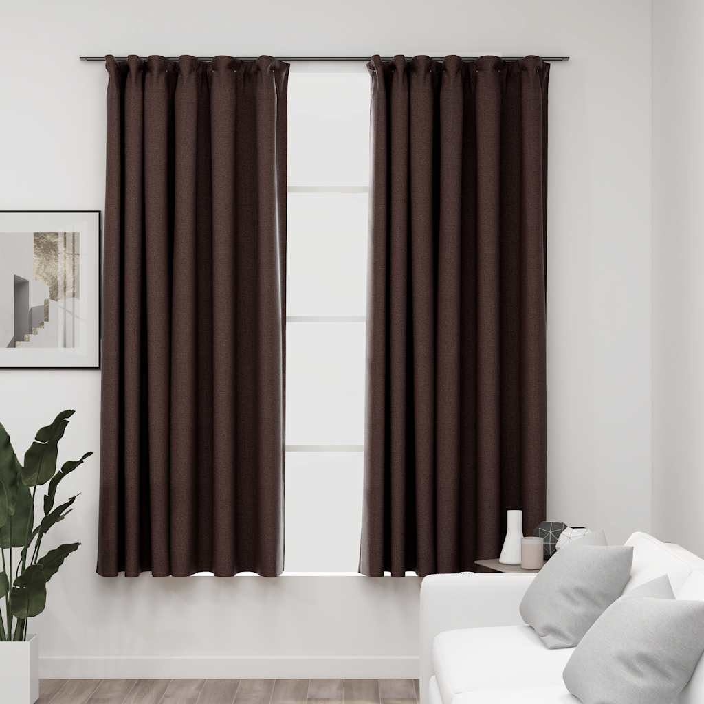 vidaXL Vorhang Verdunkelungsvorhänge Haken Leinenoptik 2 Stk. Taupe 140x175 cm (2 St)