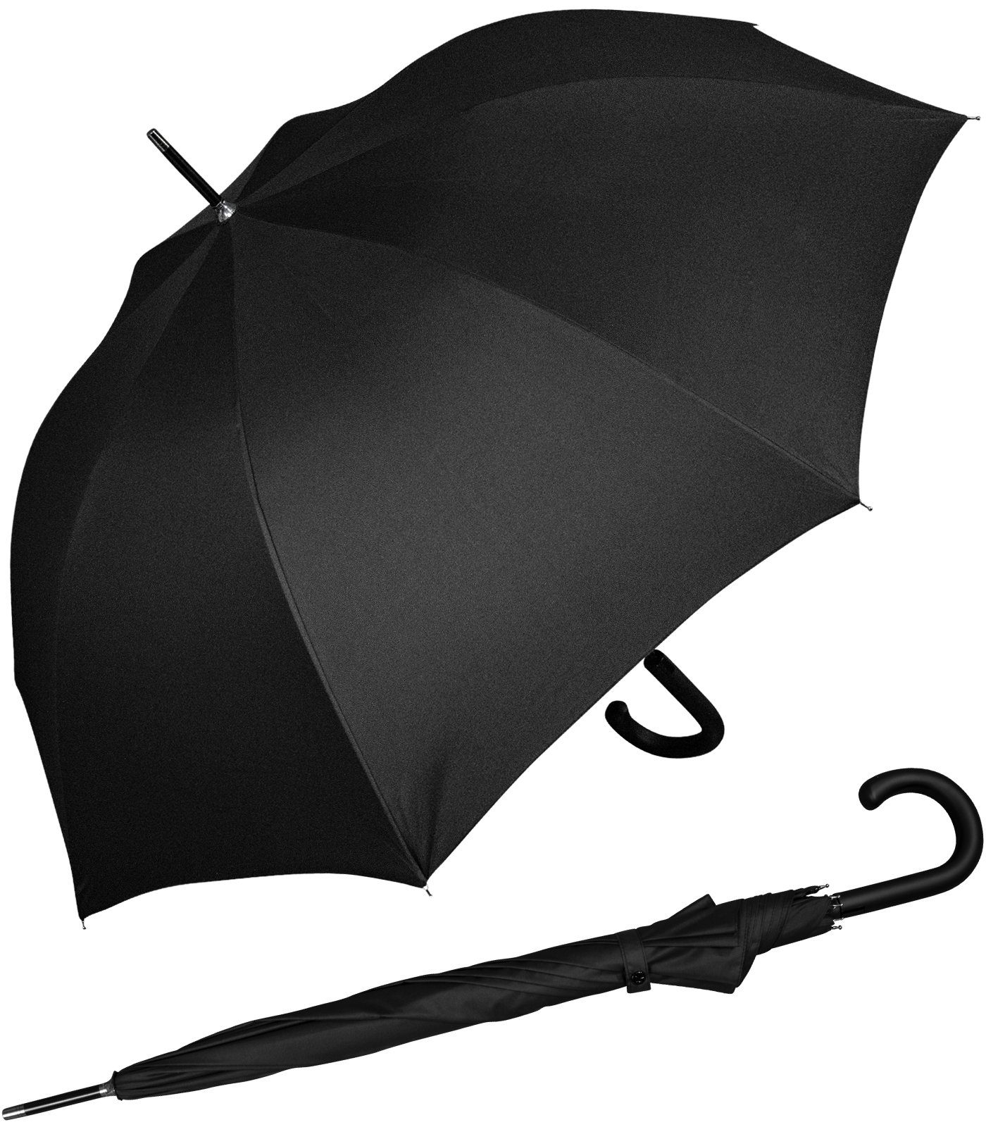 iX-brella Langregenschirm Fiberglas, XL 110 cm groß, stabil, mit Automatik, mit überschlagfähigem Dach - windproof - schwarz