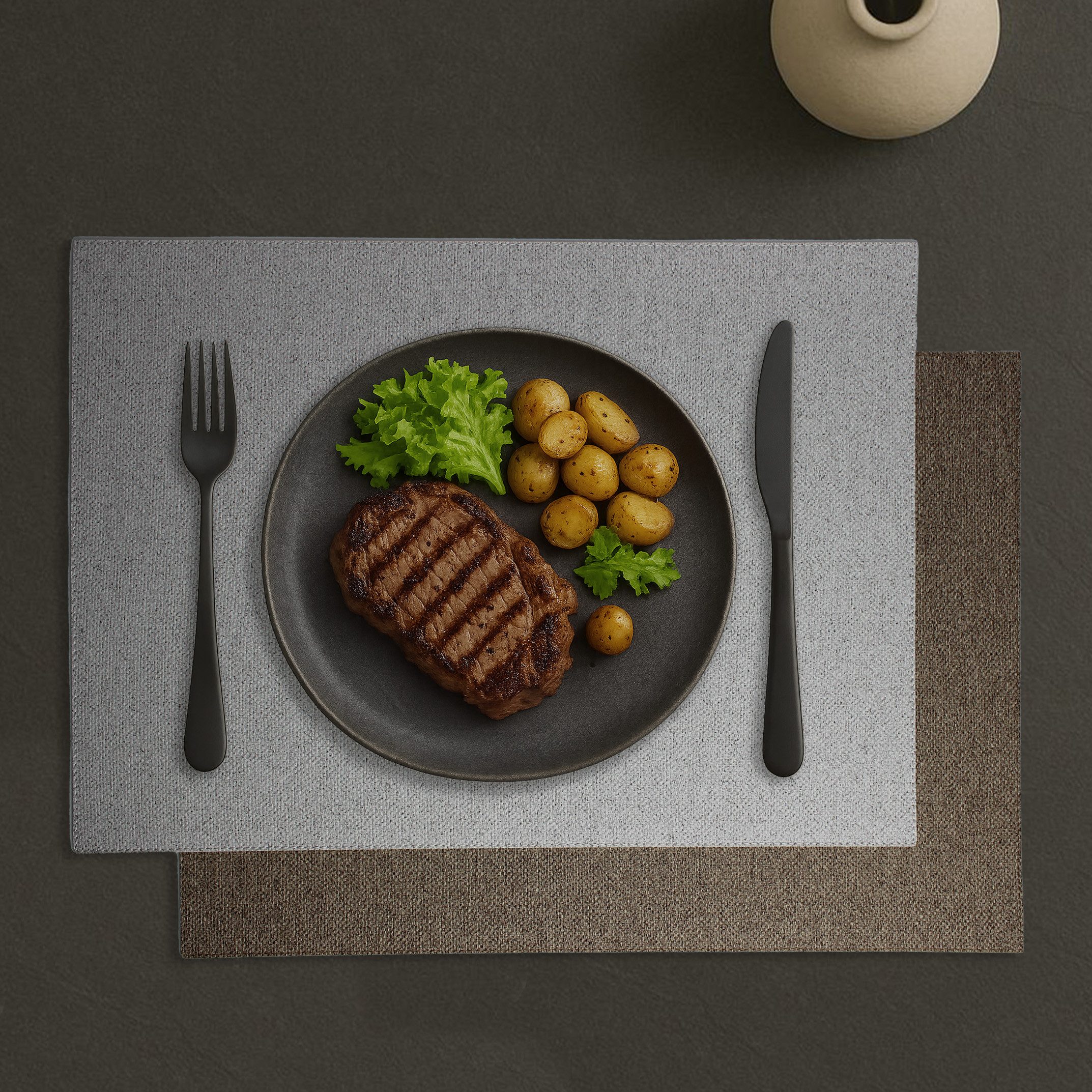 Platzset Tischset 6-er Set Leinen Optik Kunstleder creme weiß braun grau