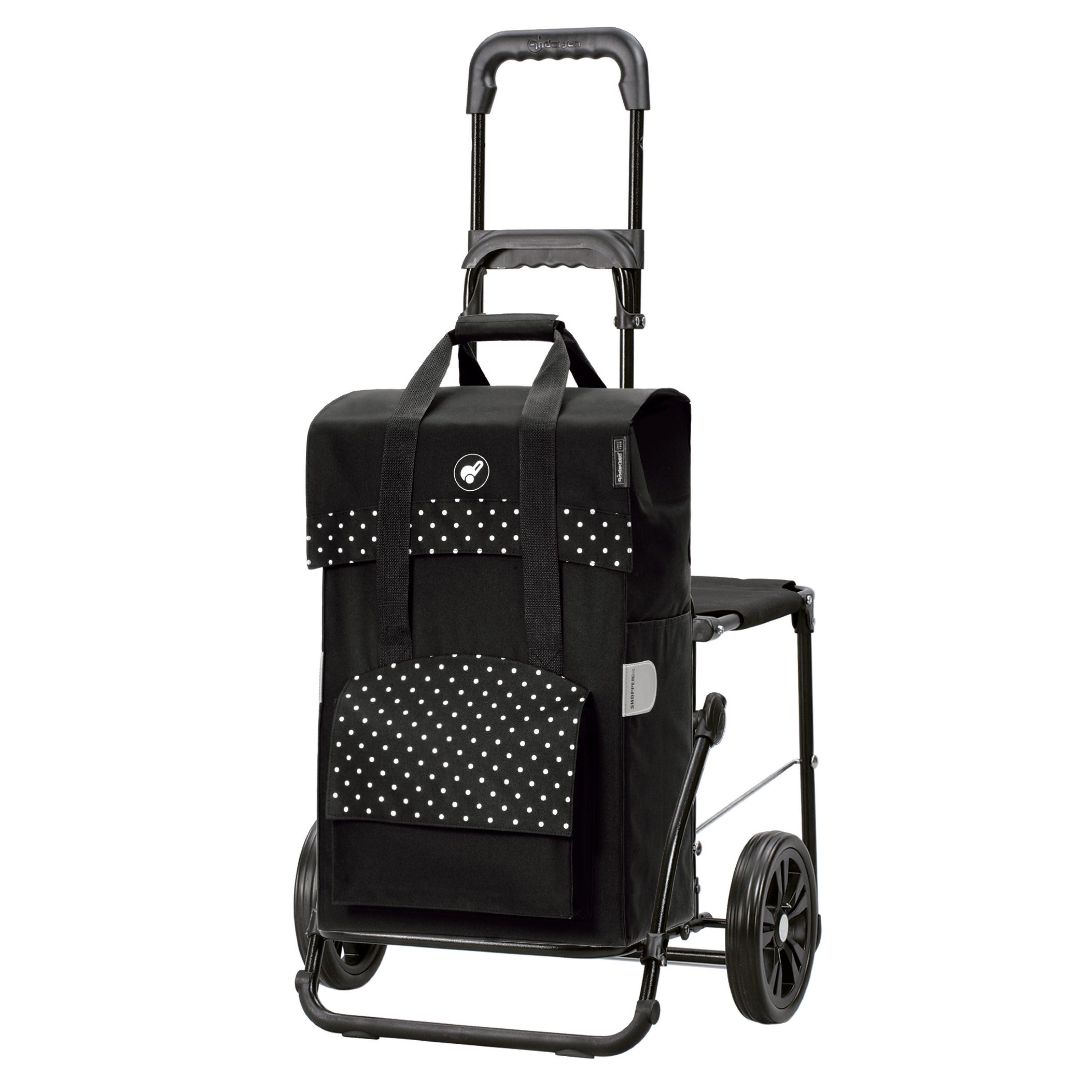 Andersen Einkaufstrolley Komfort Shopper Polly schwarz, klappbare Ladefläche, belastbar bis 50kg, wasserabweisend
