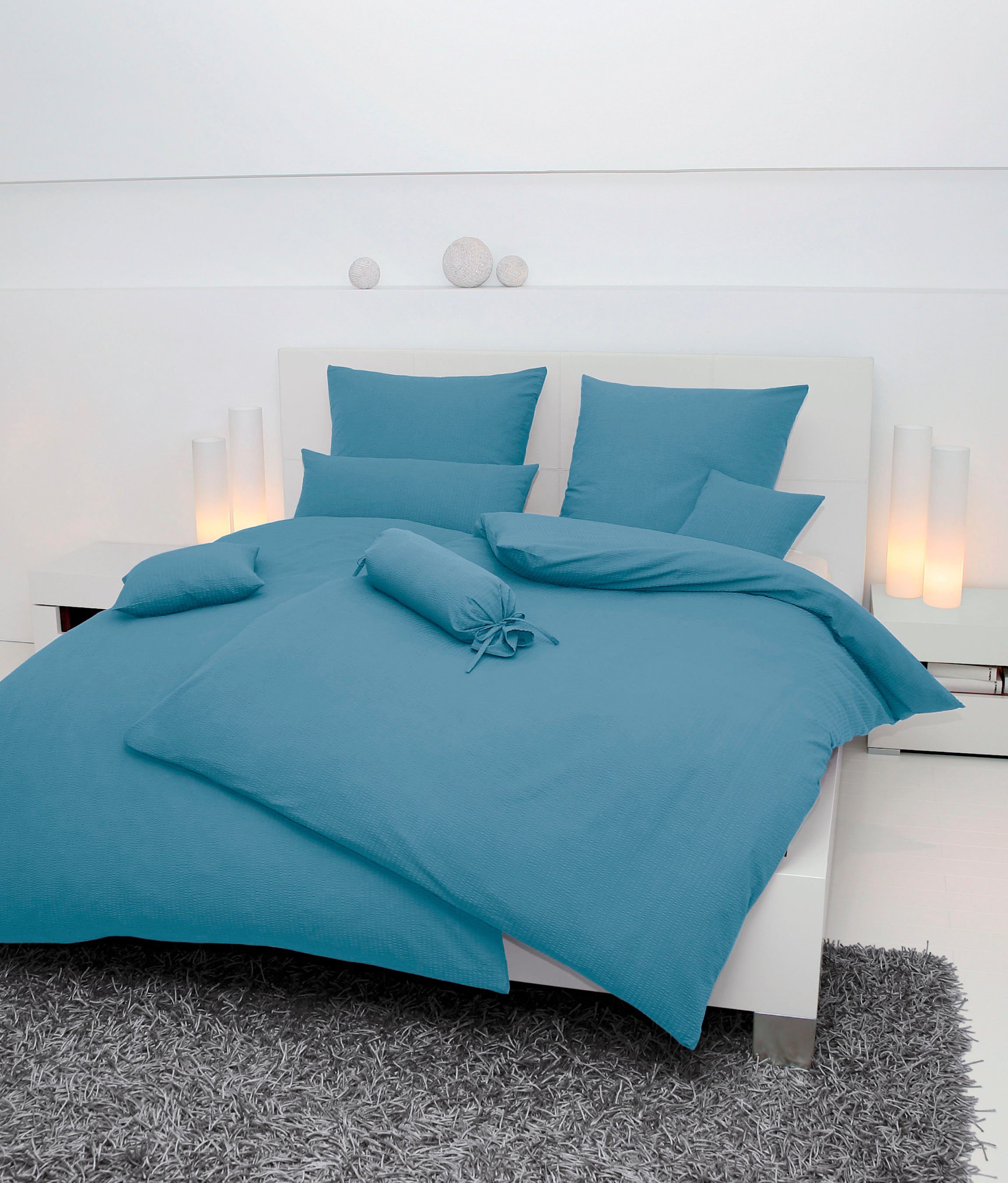 Janine Bettwäsche PIANO 0125 31, Seersucker 100% Baumwolle, uni, bügelfrei, Soft-Seersucker, 3 teilig, Markenreißverschluss, feinfädige Qualität, gekämmte Mako-Garne