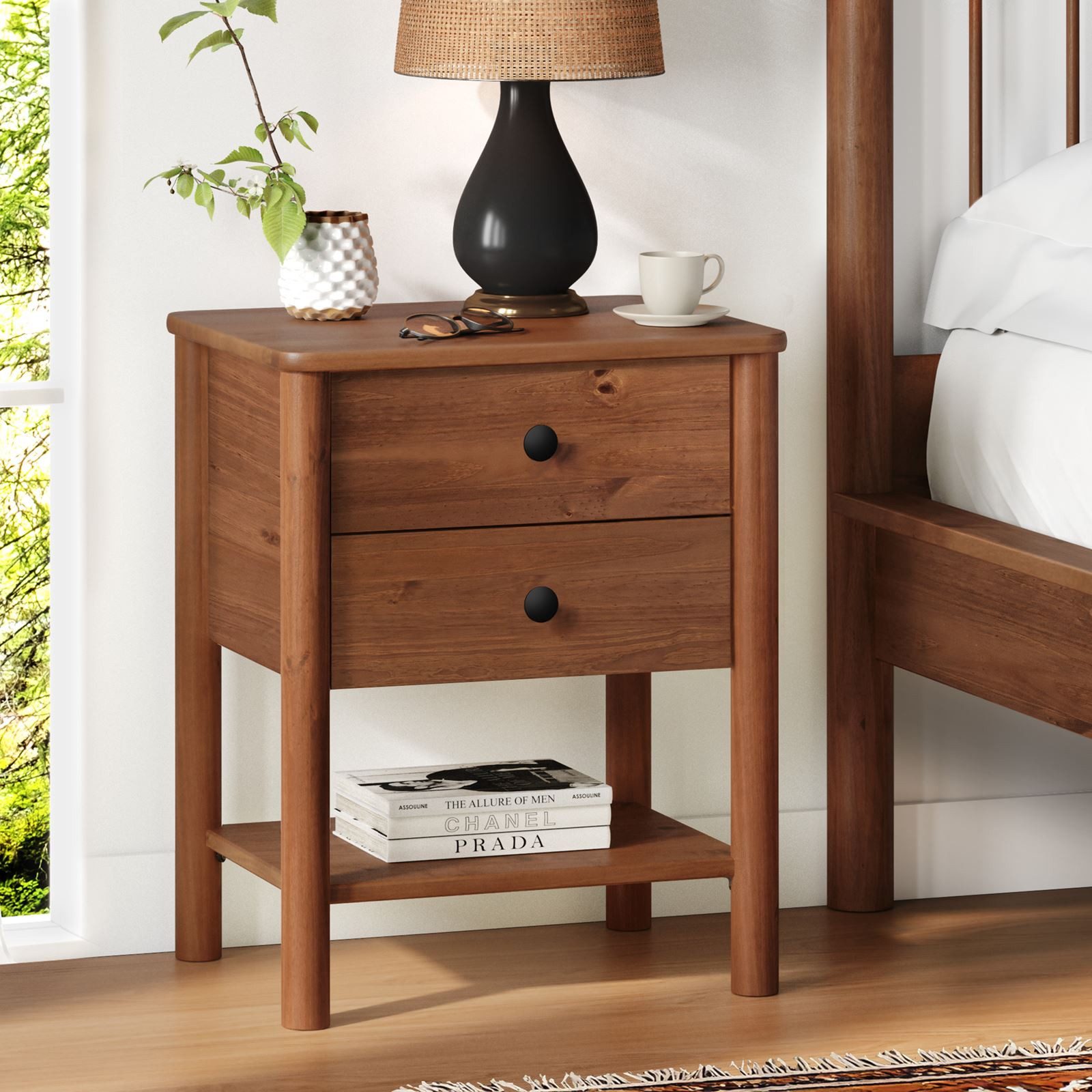 IDIMEX Nachtkommode APOANA, Nachtkommode mit 2 Schubladen Holz abgerundete Kanten Kastanie