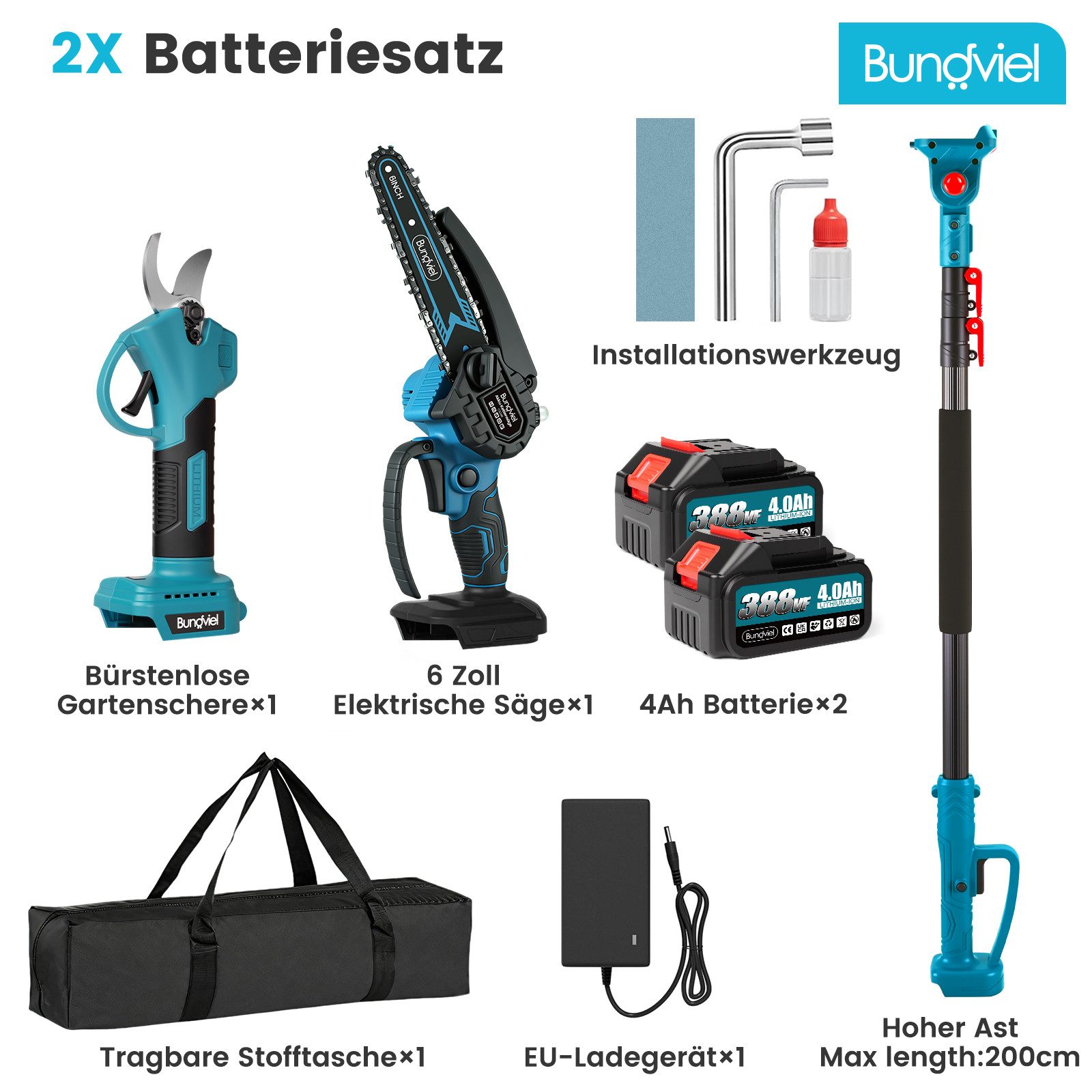 Bundviel Akku-Hochentaster Teleskop Astsäge Astschere Teleskopsäge Akku Ket günstig online kaufen