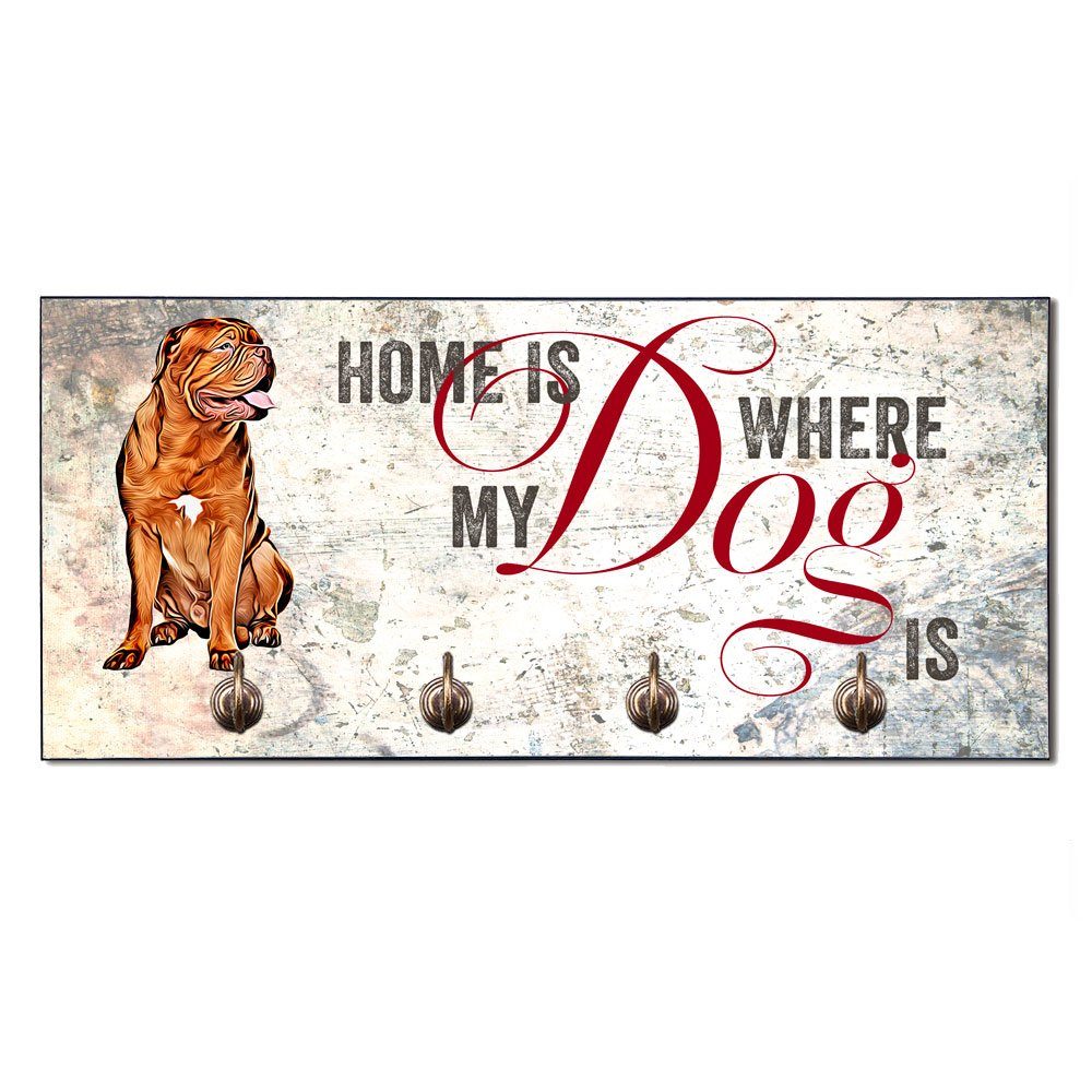 Hundebesitzer Hundezubehör Hundegarderobe Wandgarderobe Haken), mit MDF, Cadouri Wandboard - 4 Ecken, (Garderobe für BORDEAUX für handgefertigt, abgeschrägten DOGGE mit