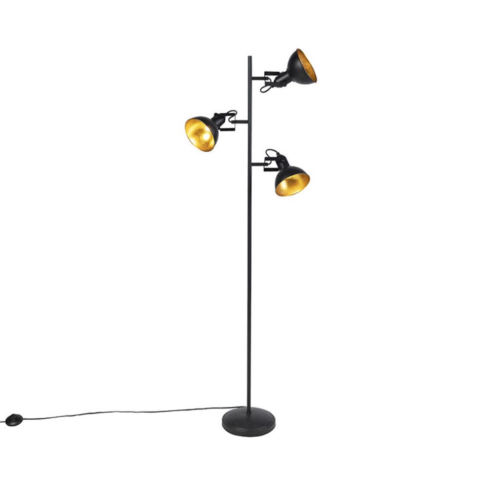Qazqa Stehlampe Tommy, ohne Leuchtmittel, E14, Schwarz, Industrie, Stahl, 3-flammig
