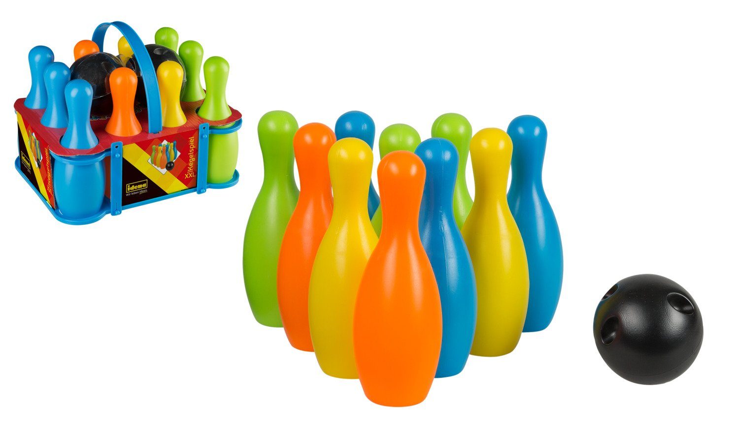 Idena Spiel, Idena 40116 - Kegelspiel Set XXL, Bowling für Kinder, 10 Kegel aus