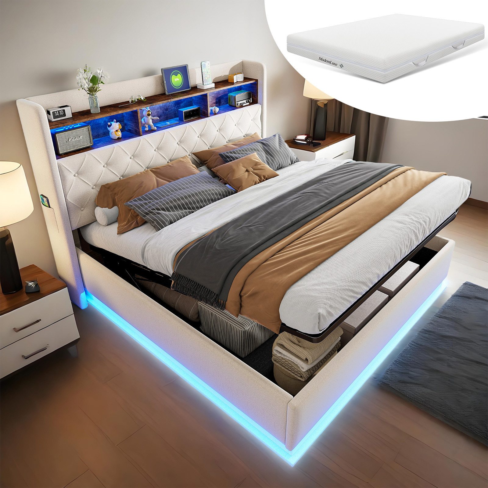 OKWISH Polsterbett Funktionsbett,Stauraumbett,Doppelbett,Gästebett (Luxuriö günstig online kaufen