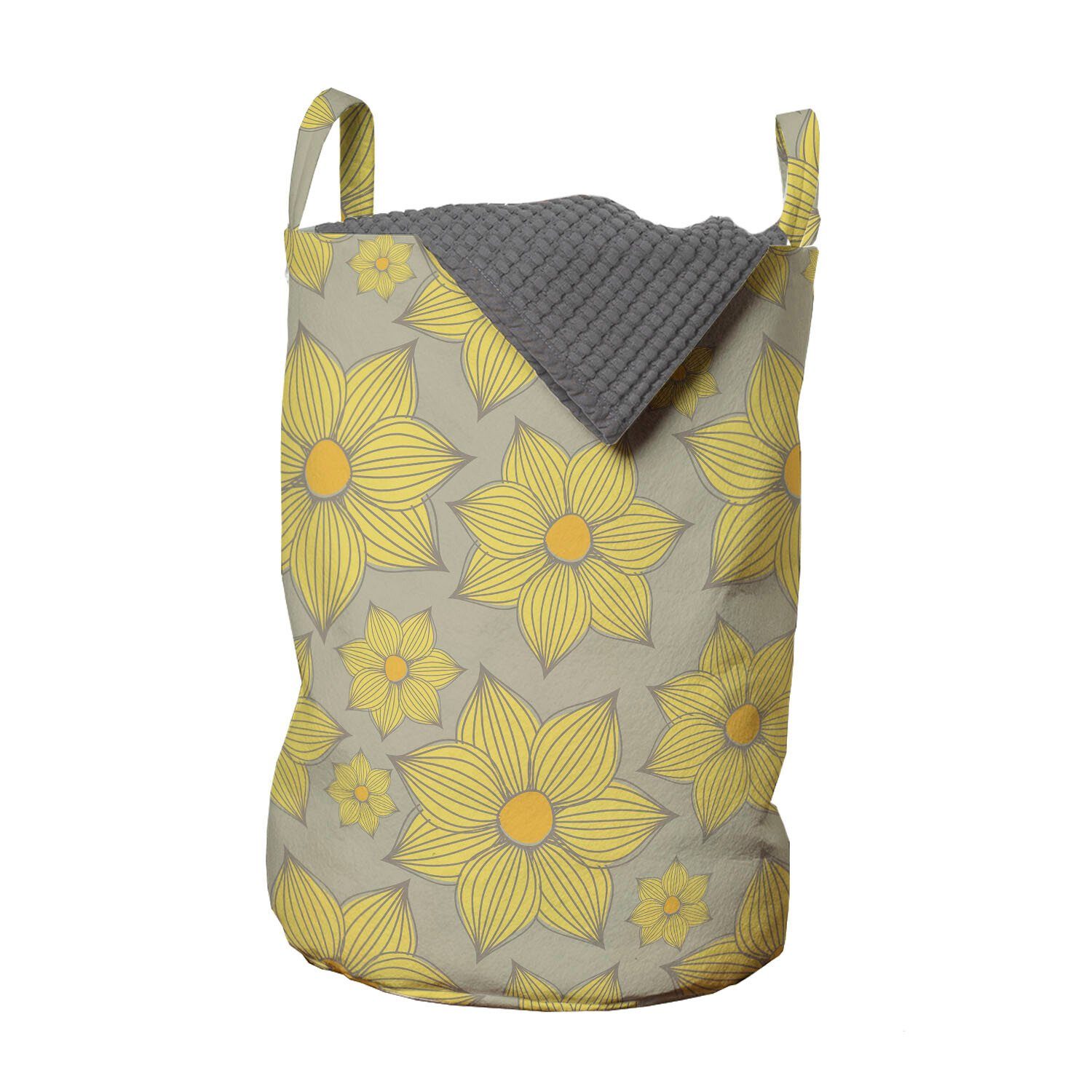 Abakuhaus Wäschesäckchen Wäschekorb mit Griffen Kordelzugverschluss für Waschsalons, Blumen Doodle Yellow Petals