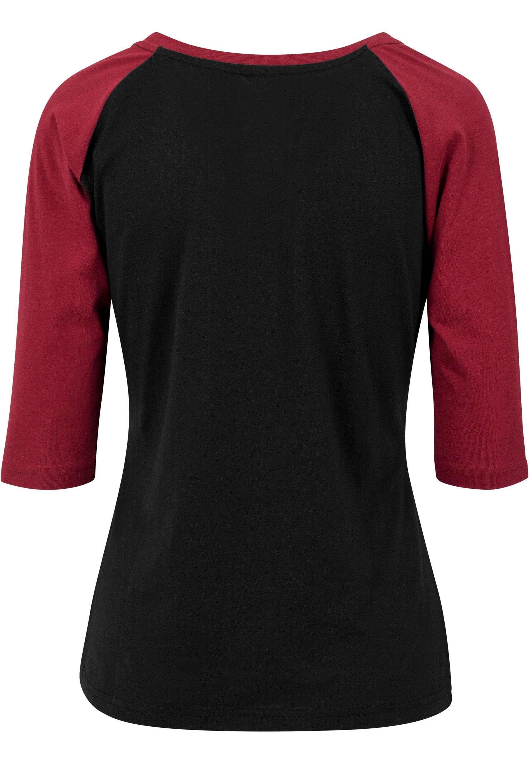 URBAN CLASSICS Kurzarmshirt 3/4 black/burgundy Tee Raglan (1-tlg) Contrast Ladies Damen