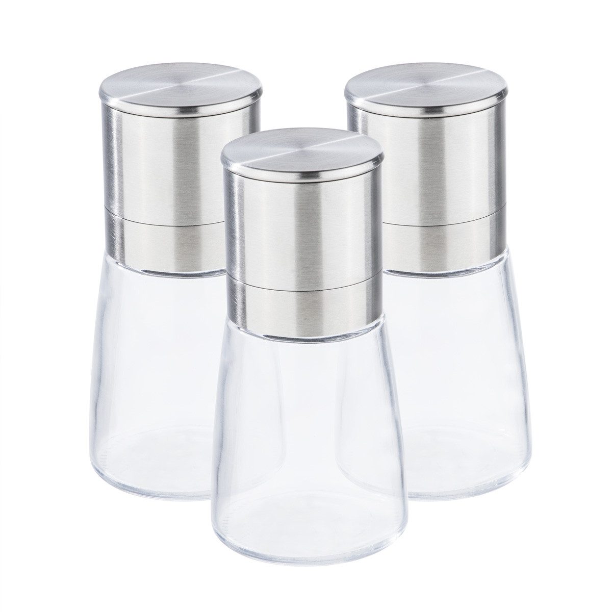 HI Salz-/Pfeffermühle Gewürzmühlen Edelstahl Salzmühle Pfeffermühle H: 13cm 3er Set, (3 Stück)