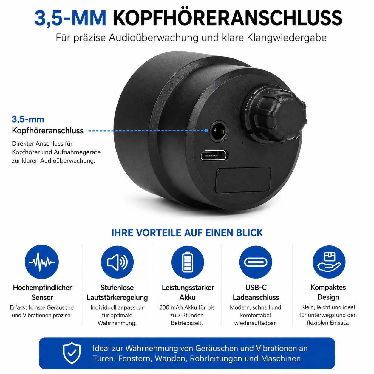 SpionProfi Geräuschverstärker Abhörgerät Kopfhörer Wand Verstärker Mikrofon Audioverstärker (Spy Spion Verstärker für Wände Türen Fenster Maschinen & Rohrleitun – Bild 3 von 5