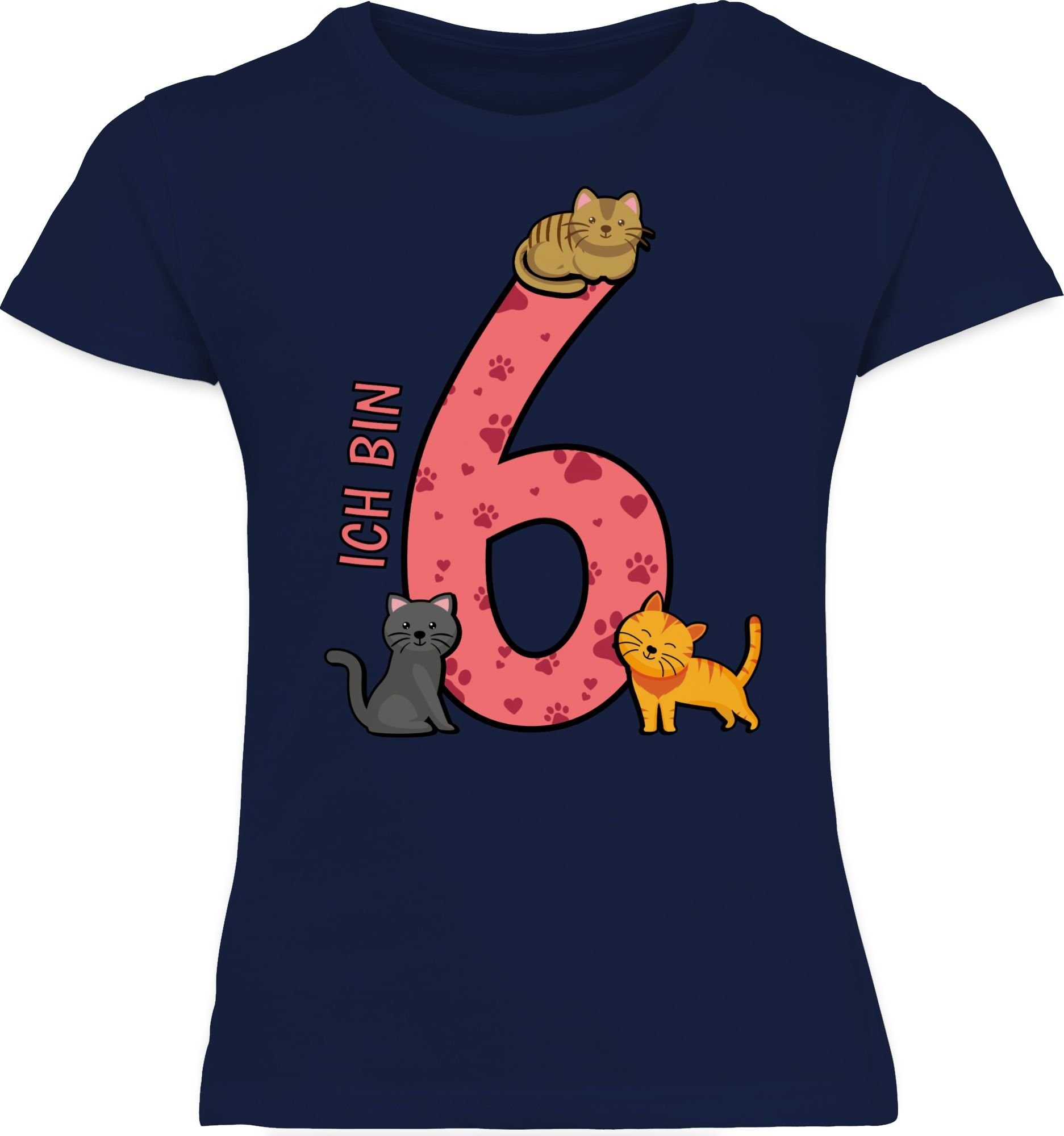 Geburtstag Shirtracer 3 6. T-Shirt Dunkelblau Sechster Katzen