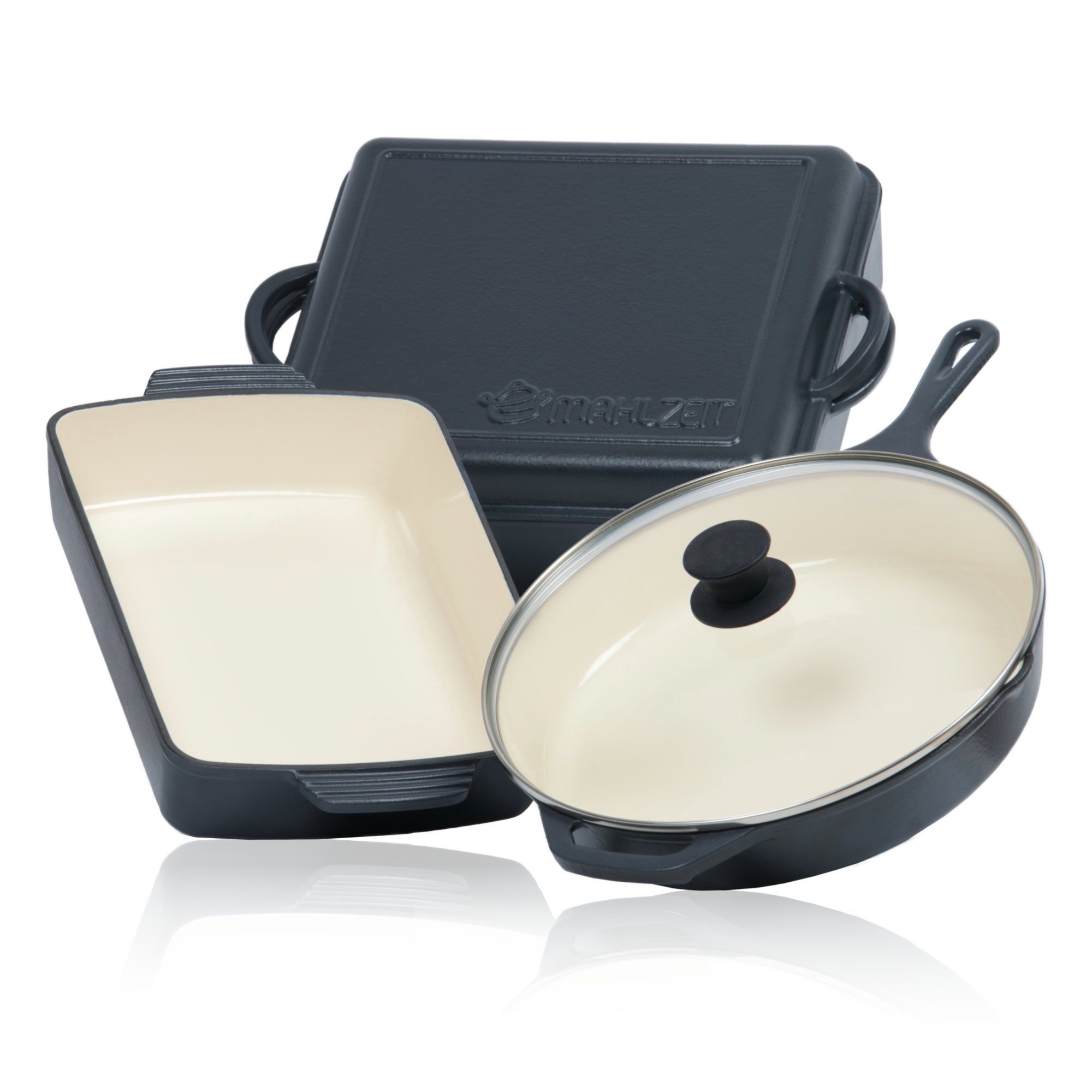 Mahlzeit Topf-Set 3-tlg. Gusseisen Set, Ø 29,5 cm, 3,8 Liter, 10,8 Liter, Blue Berry, Gusseisen (Set, 3-teiliges Gusseisen Set)