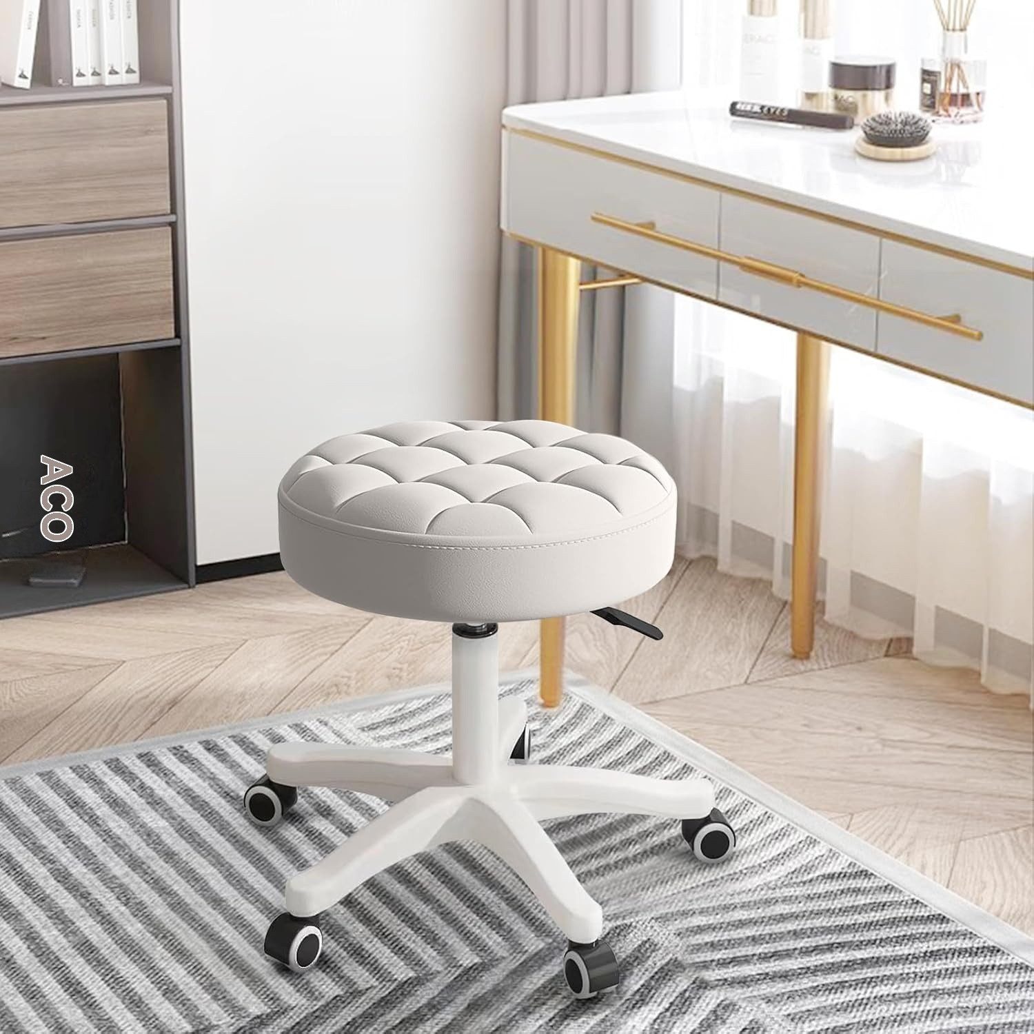 HDHNBA Drehhocker Runder Hocker mit Rollen, höhenverstellbarer PU‑Leder Drehstuhl (1 St), 360-Grad-Drehung, mit Rollen, für Büro‑ und Arbeitsbereiche