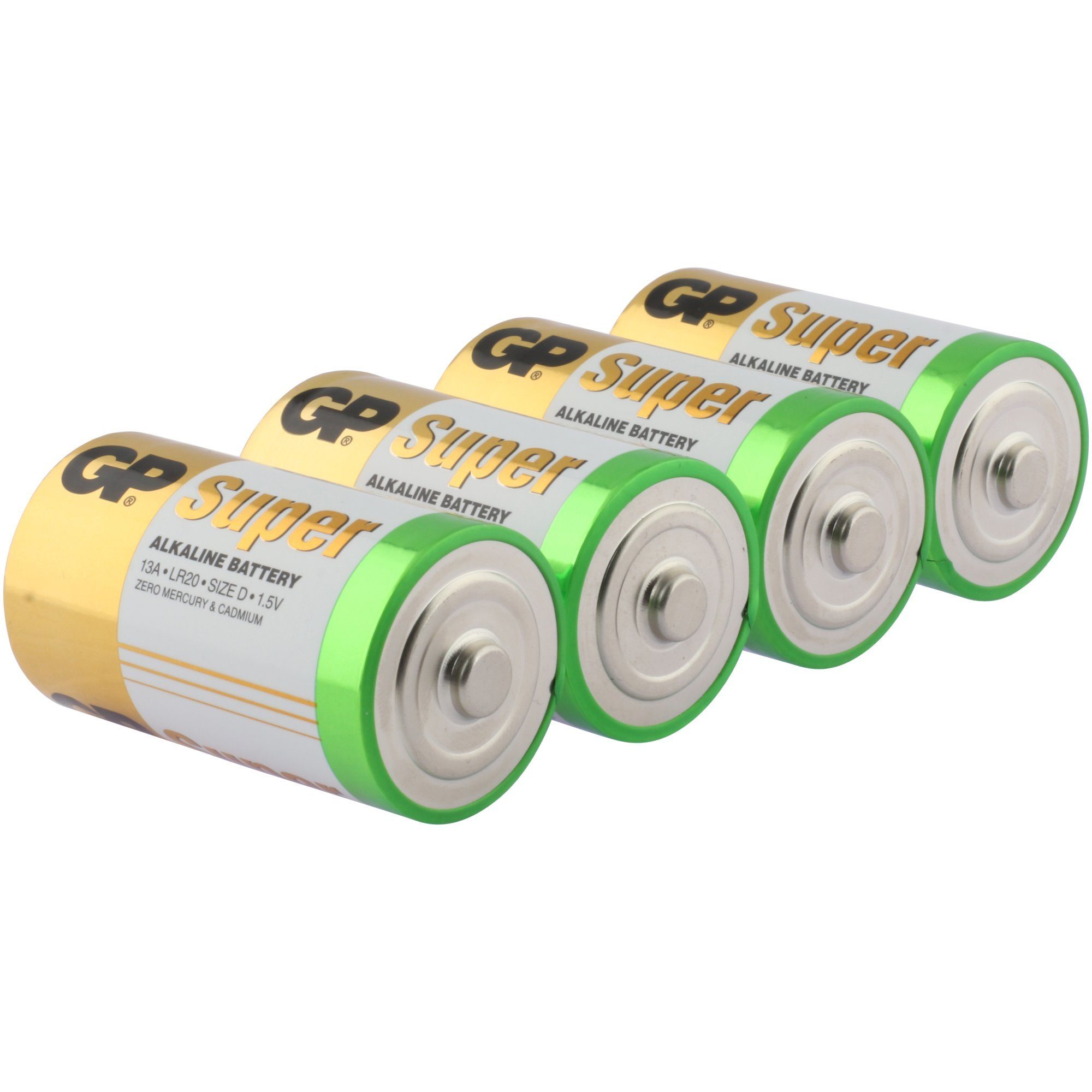 GP Batteries D Mono Batterie GP Alkaline Super 1,5V 4 Stück Batterie, (1,5 V)