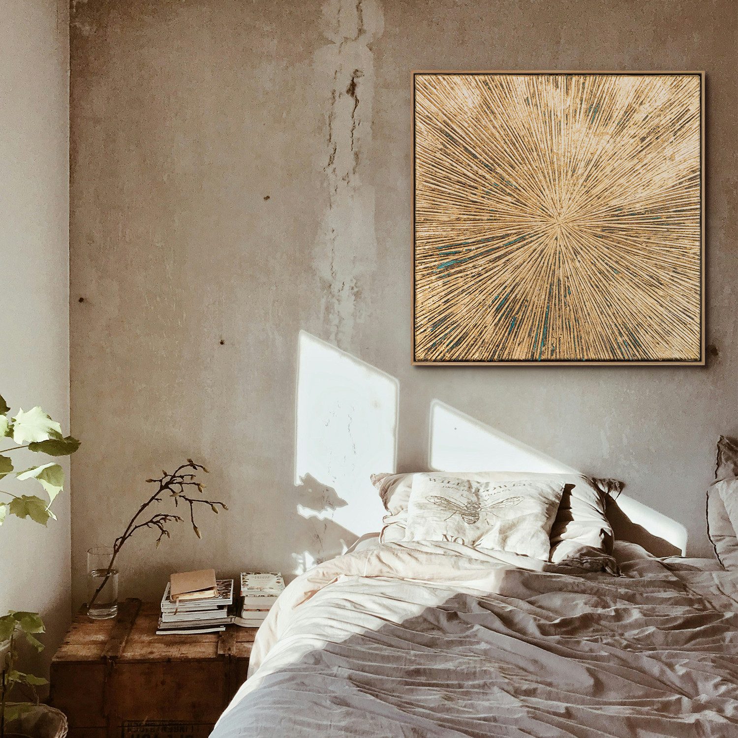 AUREDAS Gemälde Schatten des Seins - handgemaltes Gemälde, 80x80cm, helle Eiche Rahmen, Urban
