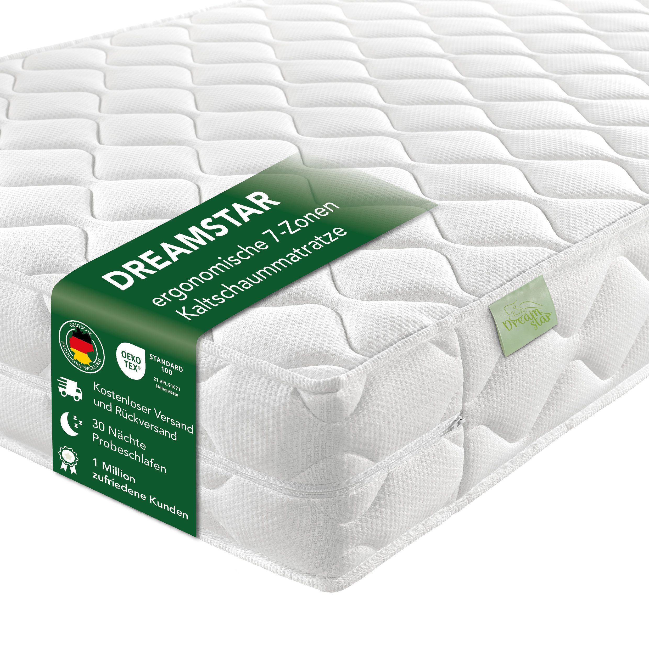Kaltschaummatratze Ergo Flex, zwei unterschiedlich feste Liegeseiten (H2/H3 oder H3/H4), Dreamstar, ergonomische 7-Zonen Wendematratze