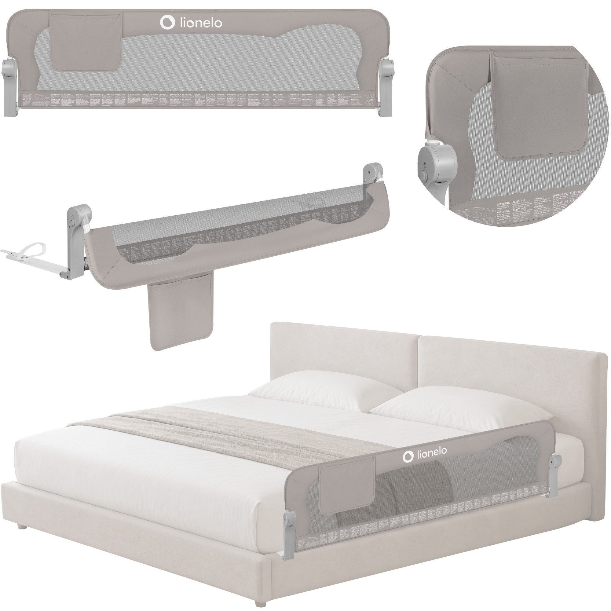 lionelo Bettschutzgitter EVA (Set, Bettgeländer mit Sicherheitsgurten), StandSafe/SecureBelt/180° klappbar/Robuste Konstruktion