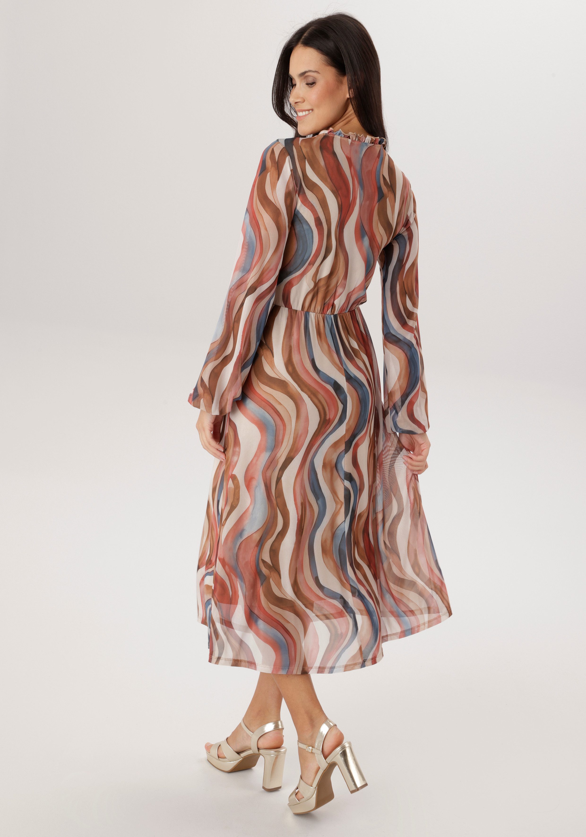 Aniston SELECTED Midikleid V-Ausschnitt mit Rüschen und Bindebändern - NEUE günstig online kaufen